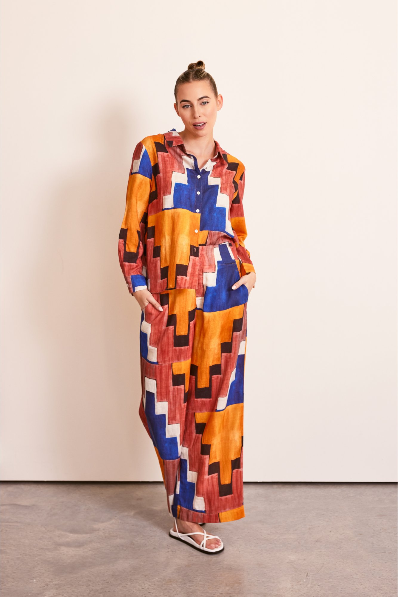 Kaleido High Waisted Wide Leg Pant - Copper Abstract