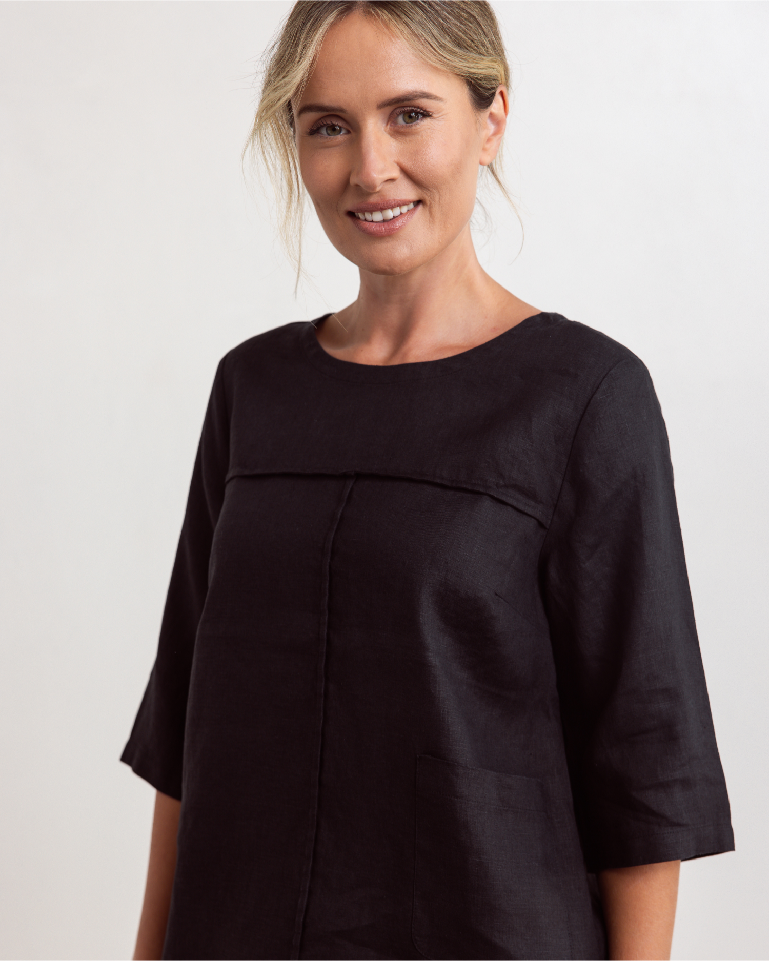 See Saw 3/4 Sleeve Seam Detail Top - Black
