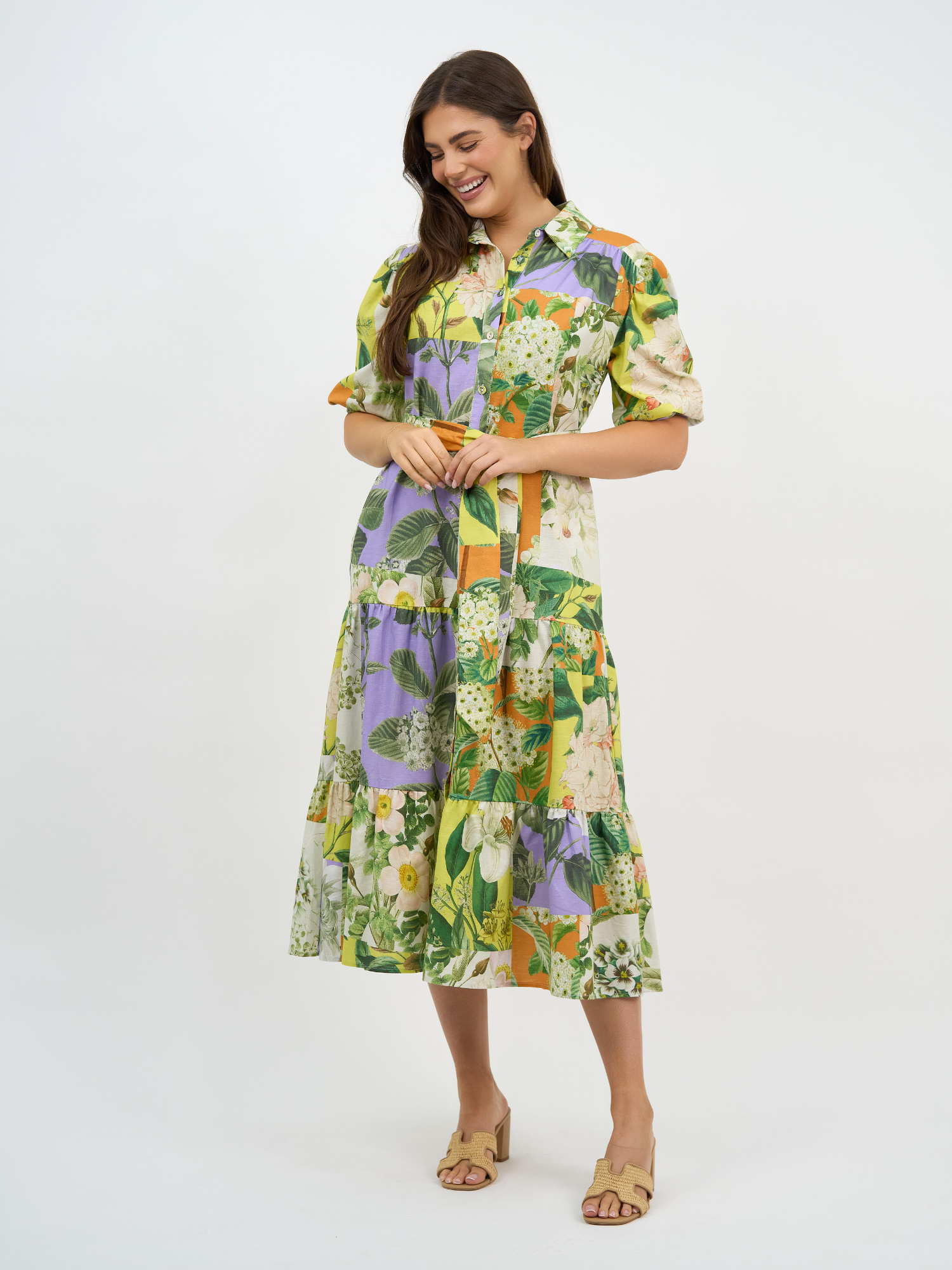 Liberty Rose Botanical Patchwork Shirt Dress