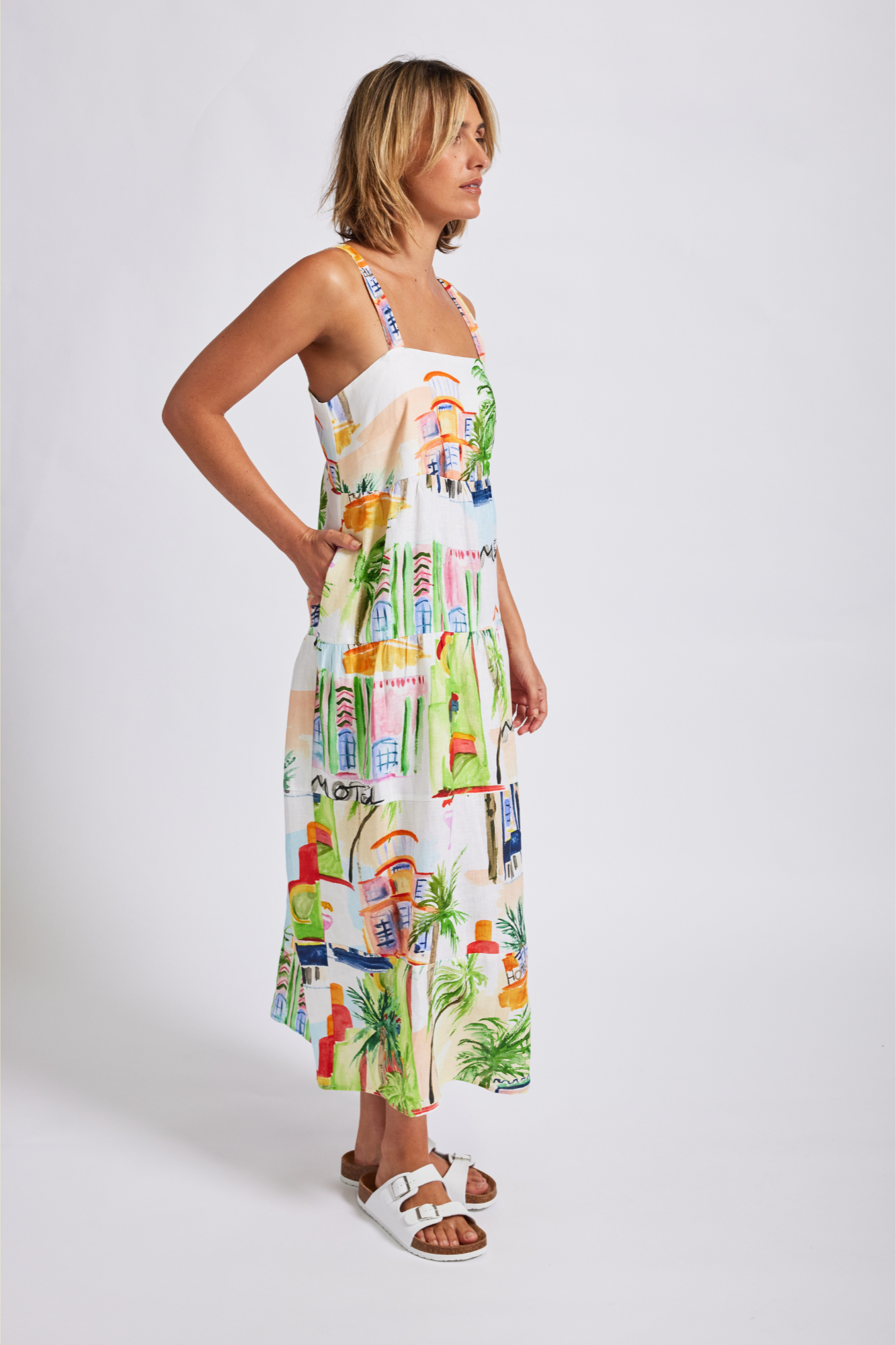 Wear Colour Sleeveless Tiered Maxi Dress - Motel Print