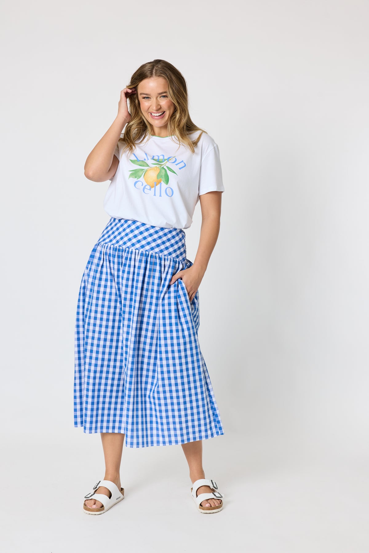 Threadz Amalfi Check Skirt - Azure/White