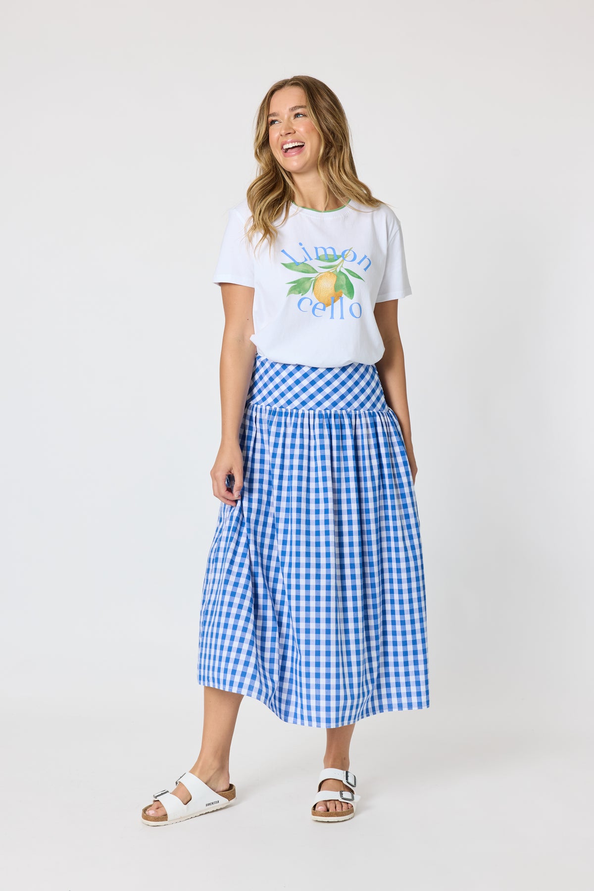 Threadz Amalfi Check Skirt - Azure/White