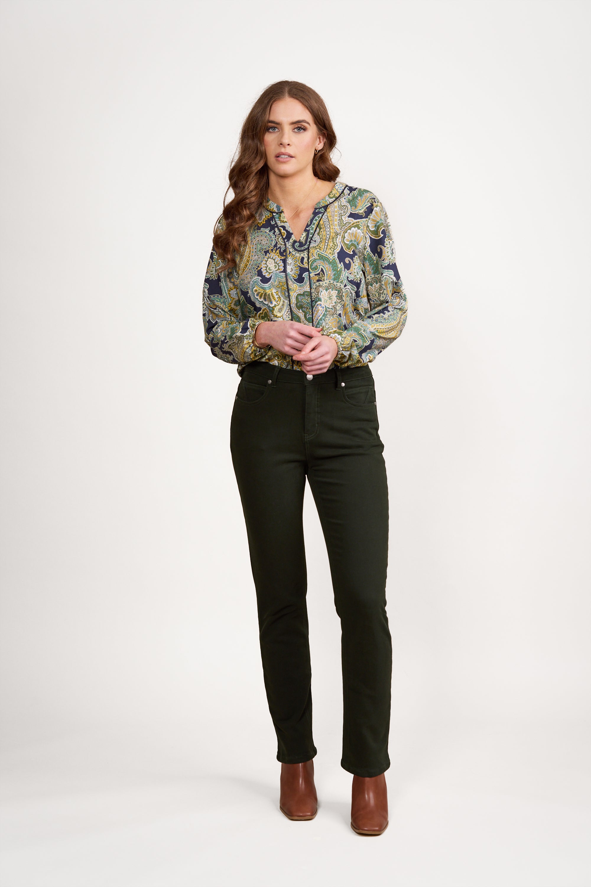 Vassalli Slim Leg Full Length Stretch Denim Jean - Forest