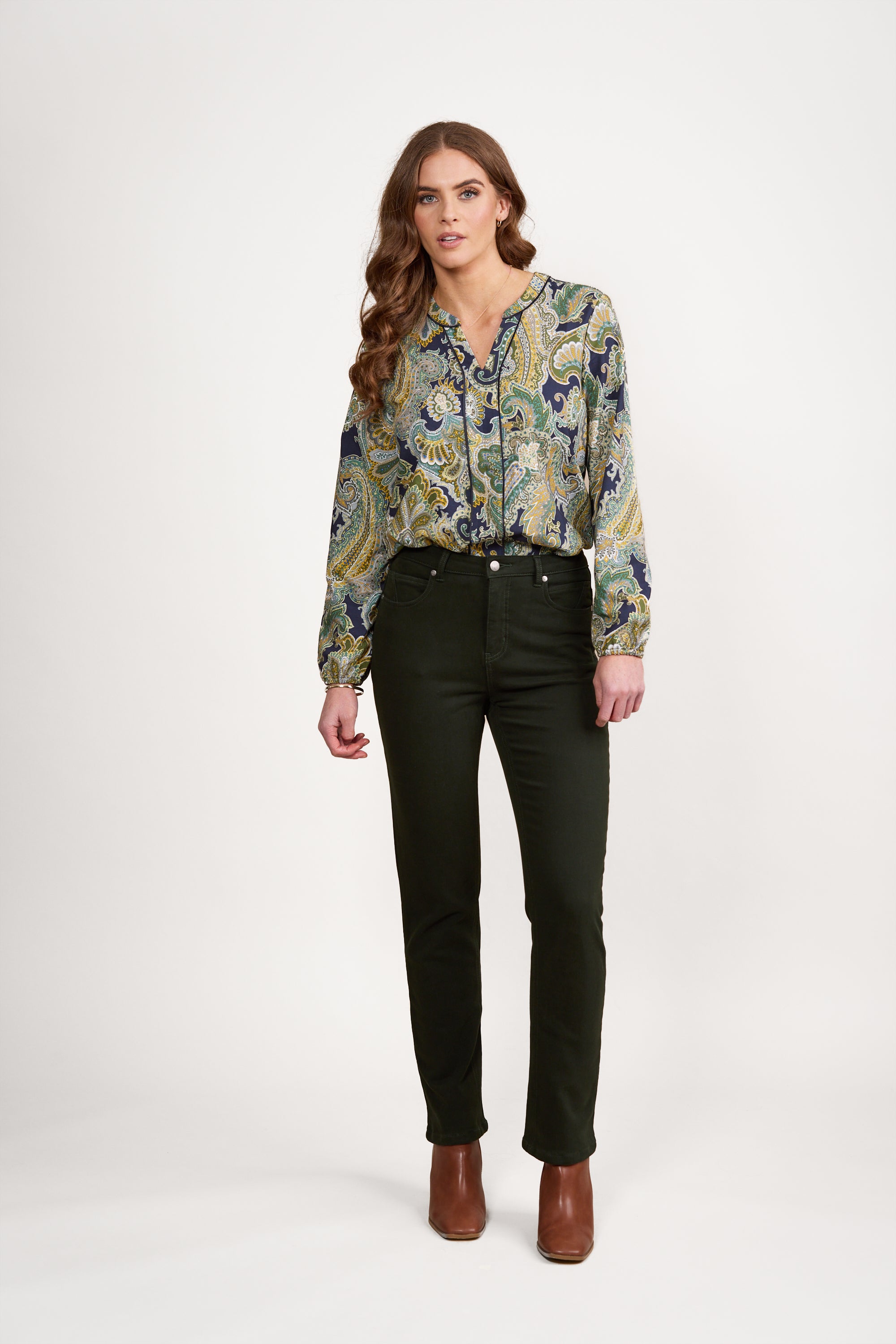 Vassalli Slim Leg Full Length Stretch Denim Jean - Forest