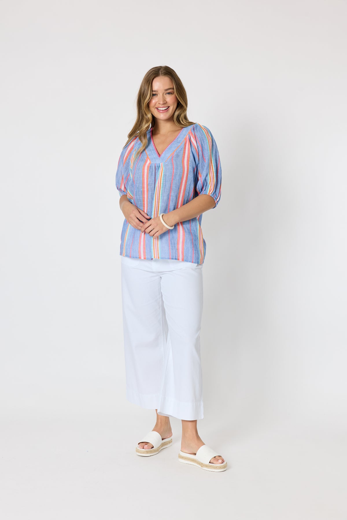 Threadz Laguna Stripe Top - Denim Multi