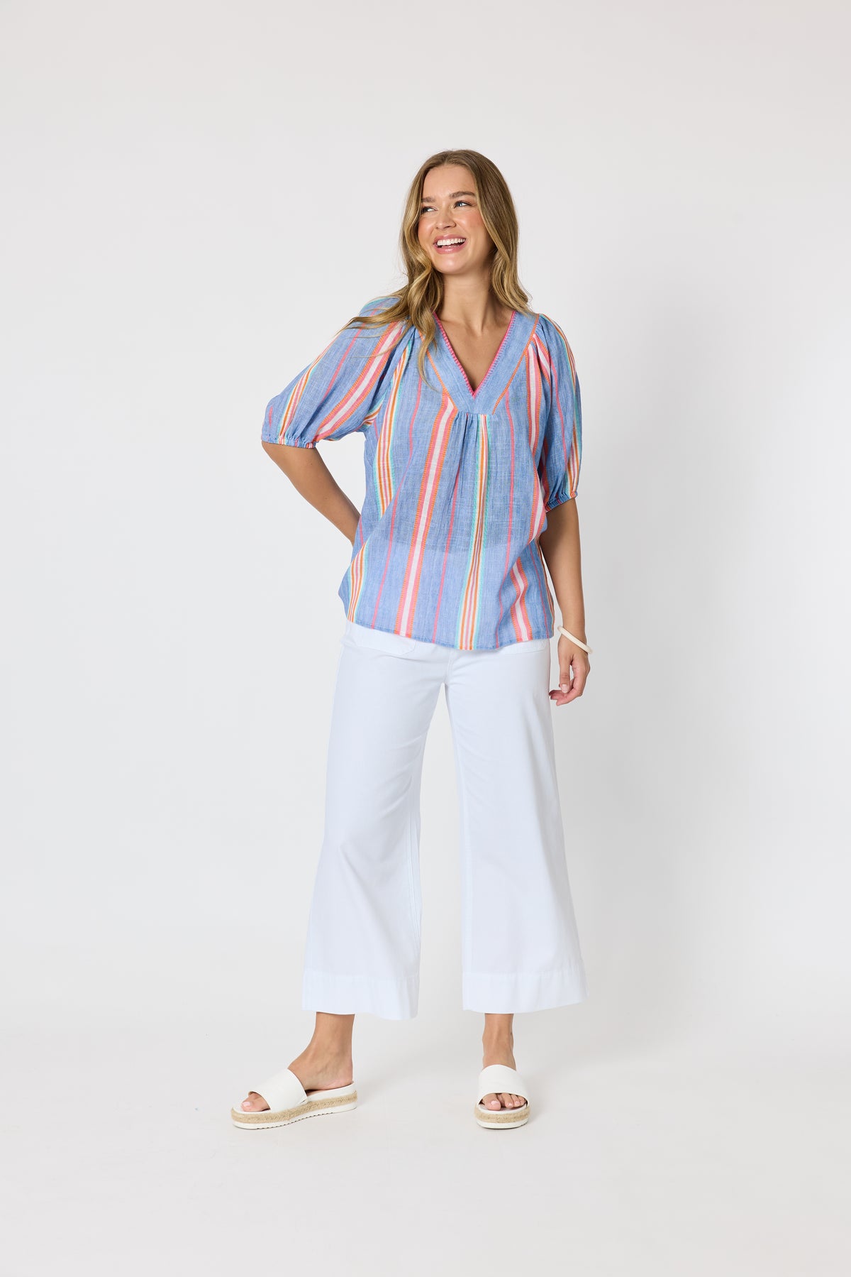 Threadz Laguna Stripe Top - Denim Multi