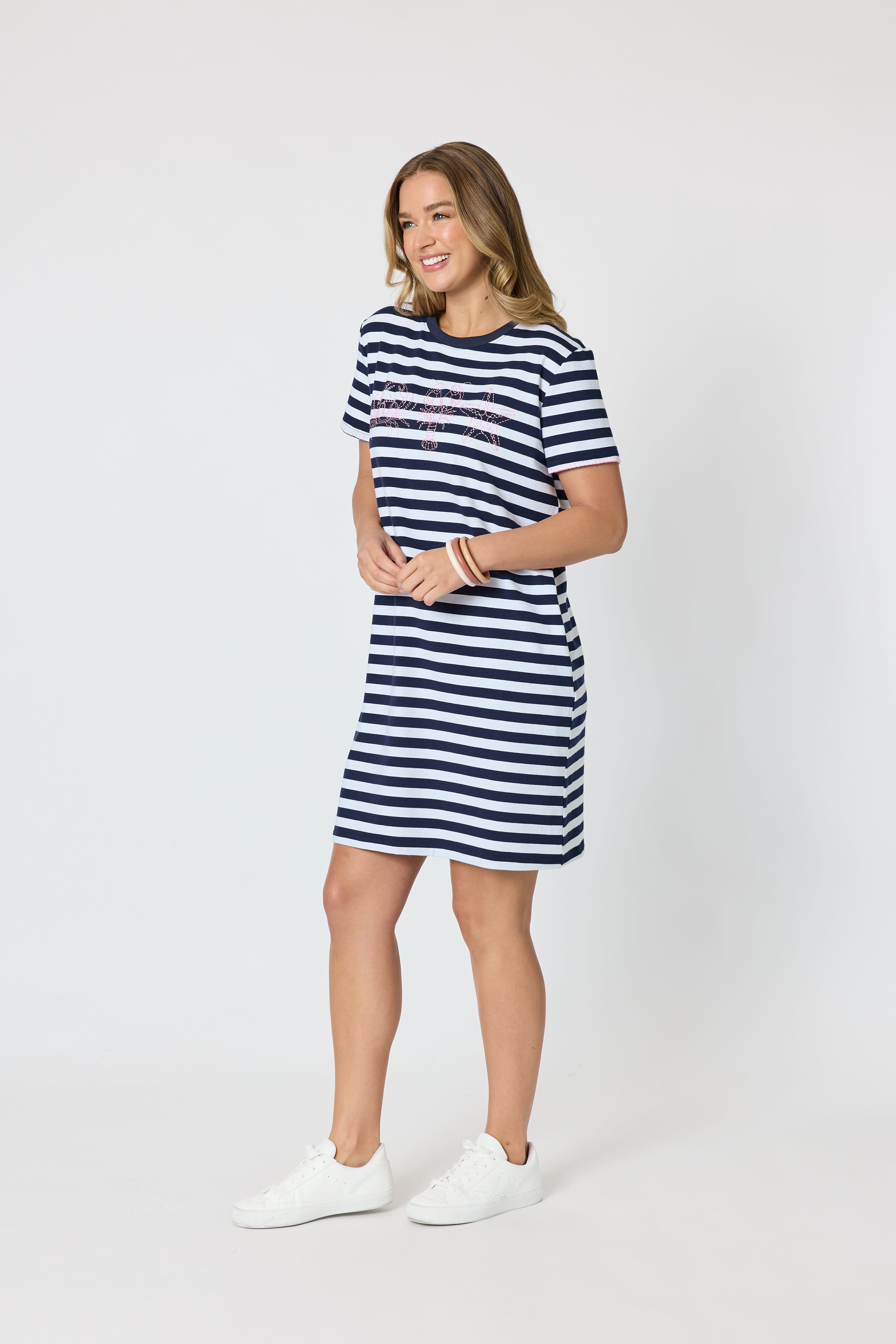 Threadz Cruz Stripe Dress - Navy/White