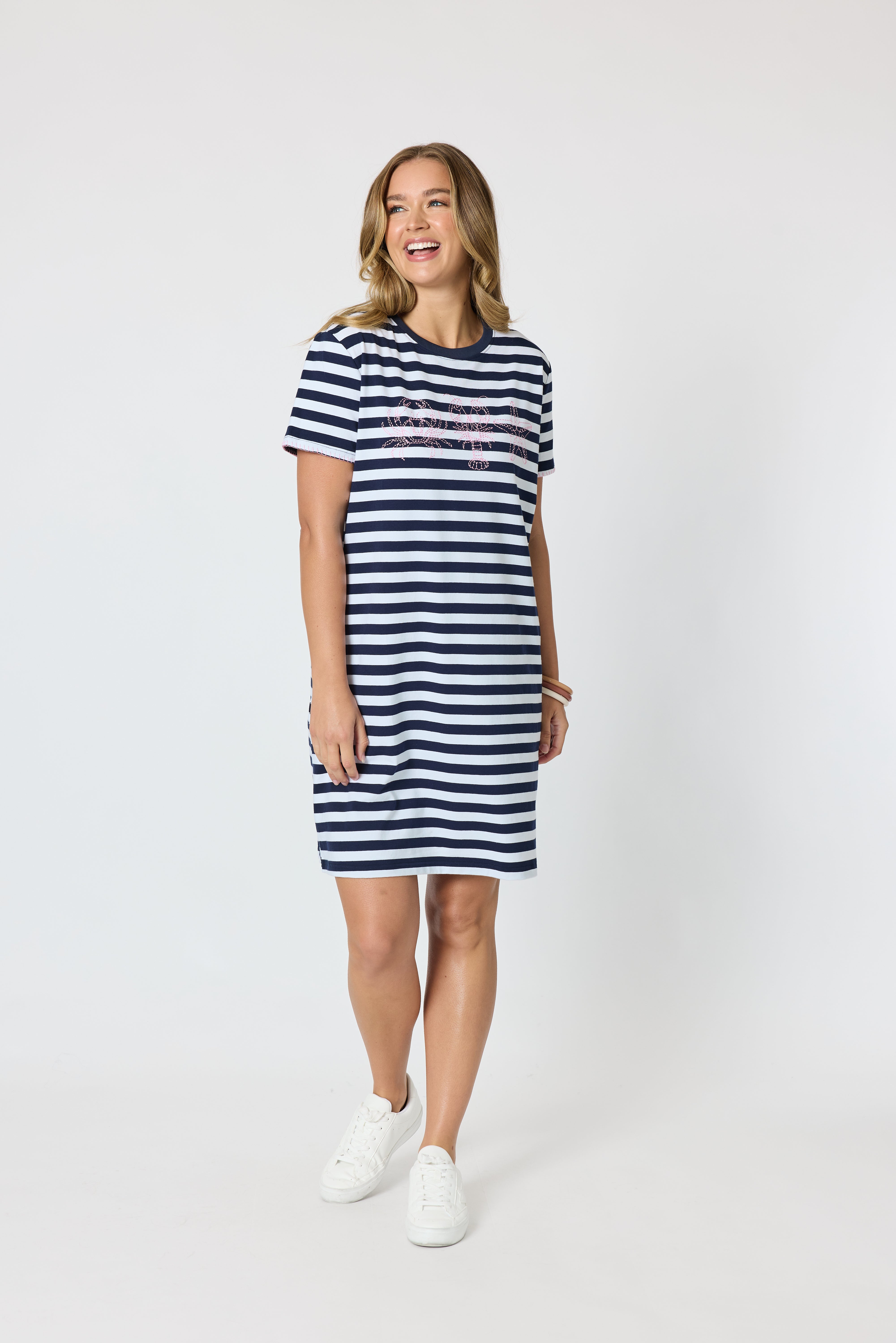 Threadz Cruz Stripe Dress - Navy/White