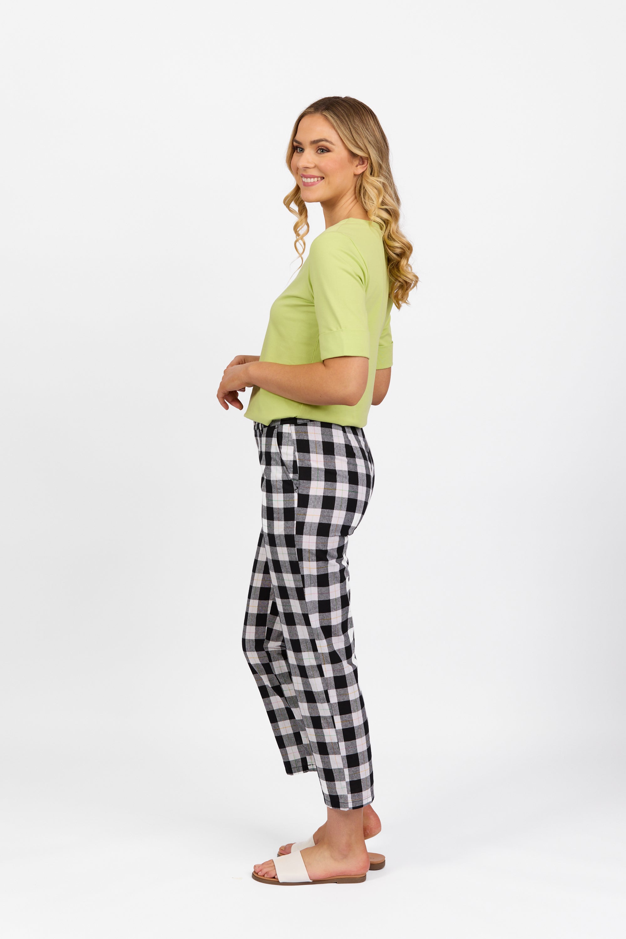 Vassalli Slim Leg 7/8 Pant - Rainbow Check