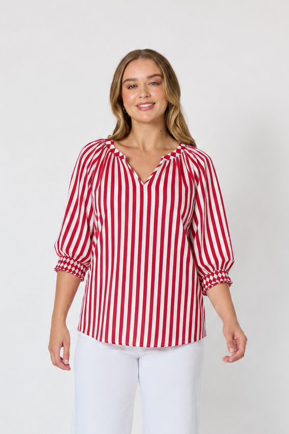 Threadz Kalahari Stripe Tunic - Red/White