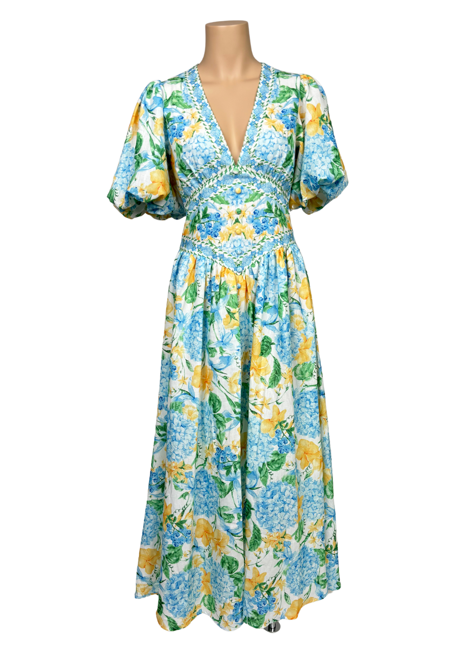 Lorraine Blooming Garden Maxi Dress - Blue/Lemon Floral