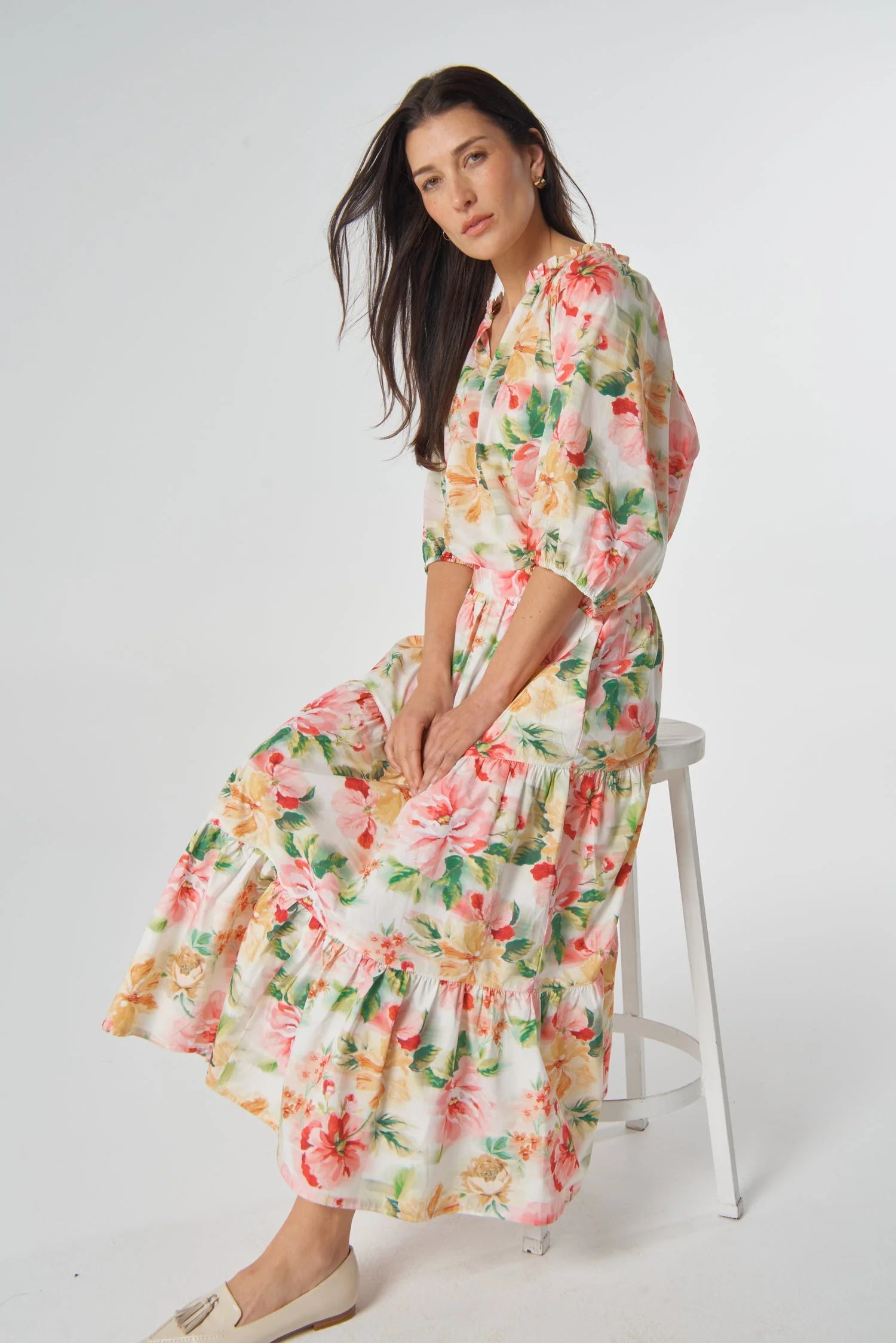 Goondiwindi Cotton Lagoon Tiered Cotton Skirt - Blurred Floral