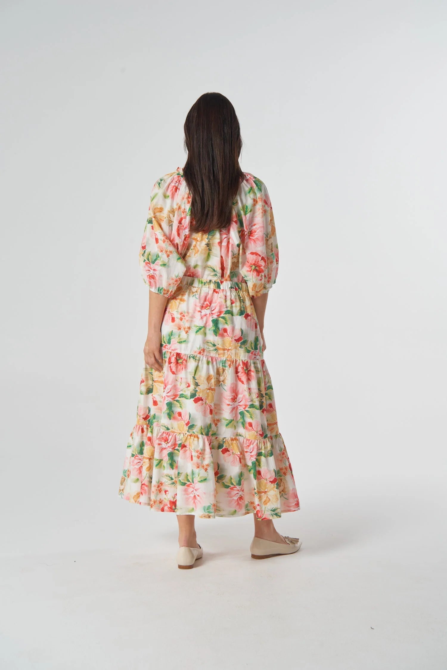 Goondiwindi Cotton Lagoon Tiered Cotton Skirt - Blurred Floral