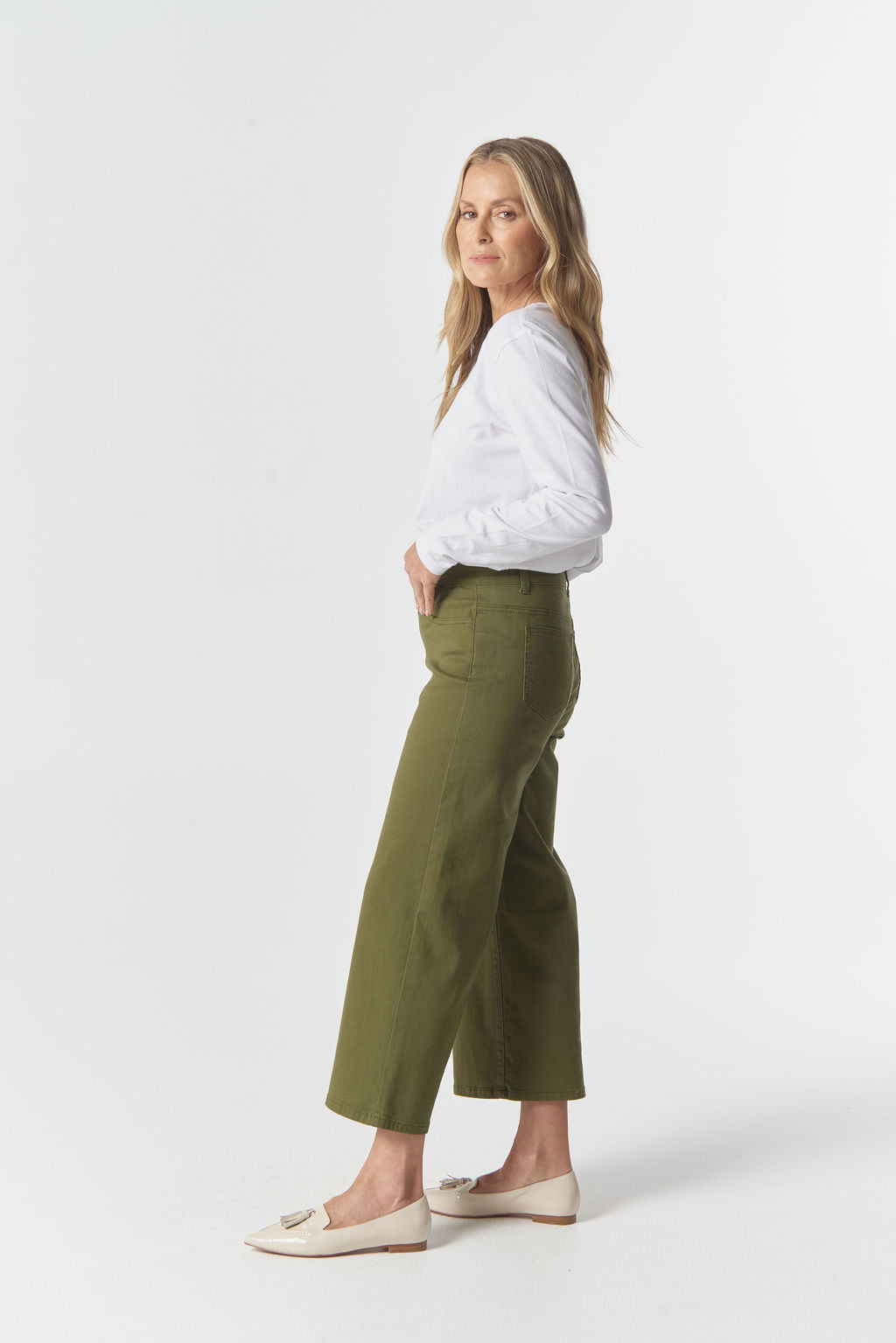 Goondiwindi Cotton 5 Pocket Crop Wide Leg Jean - Sage