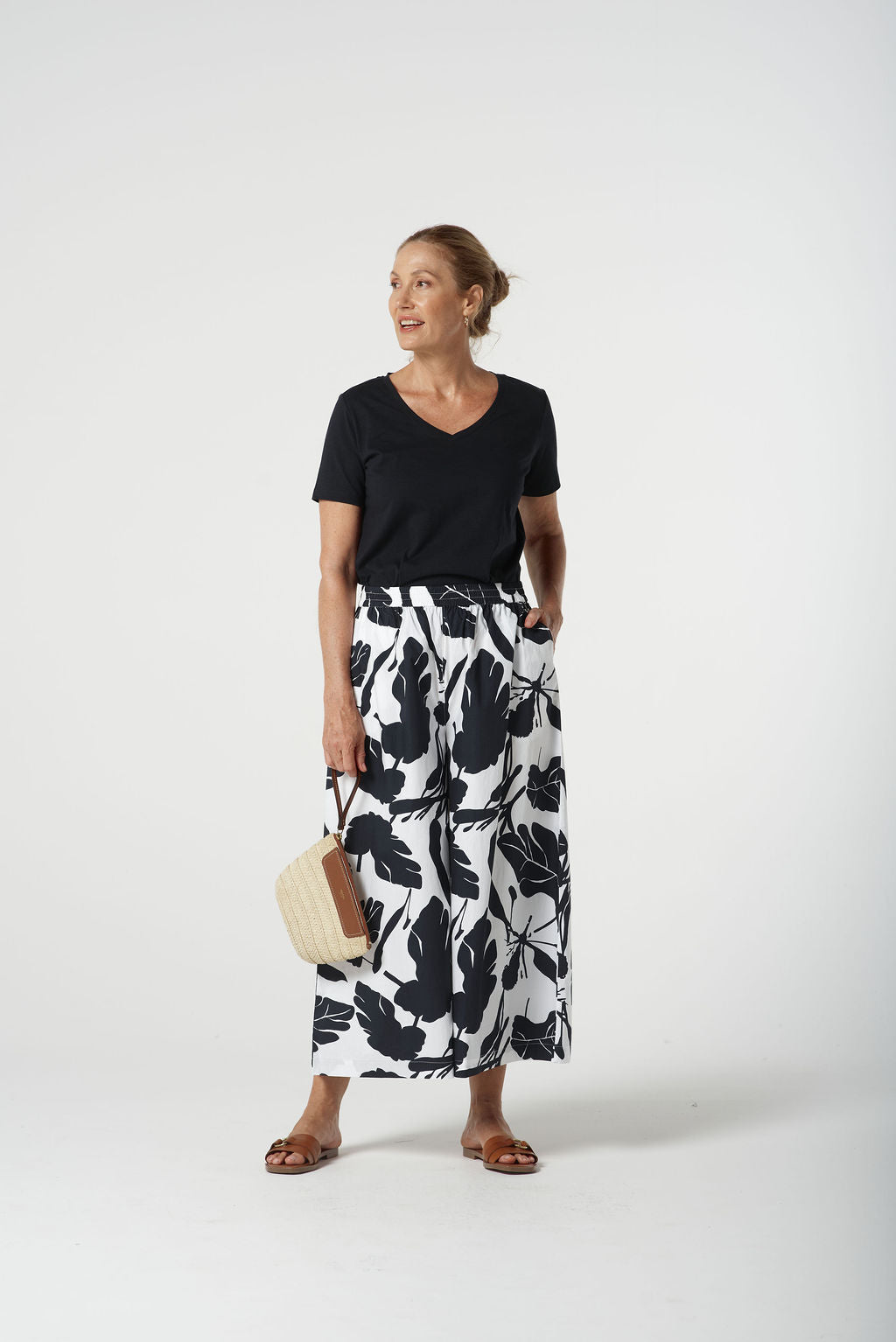 Goondiwindi Cotton Block Leaf Culottes - Navy/White