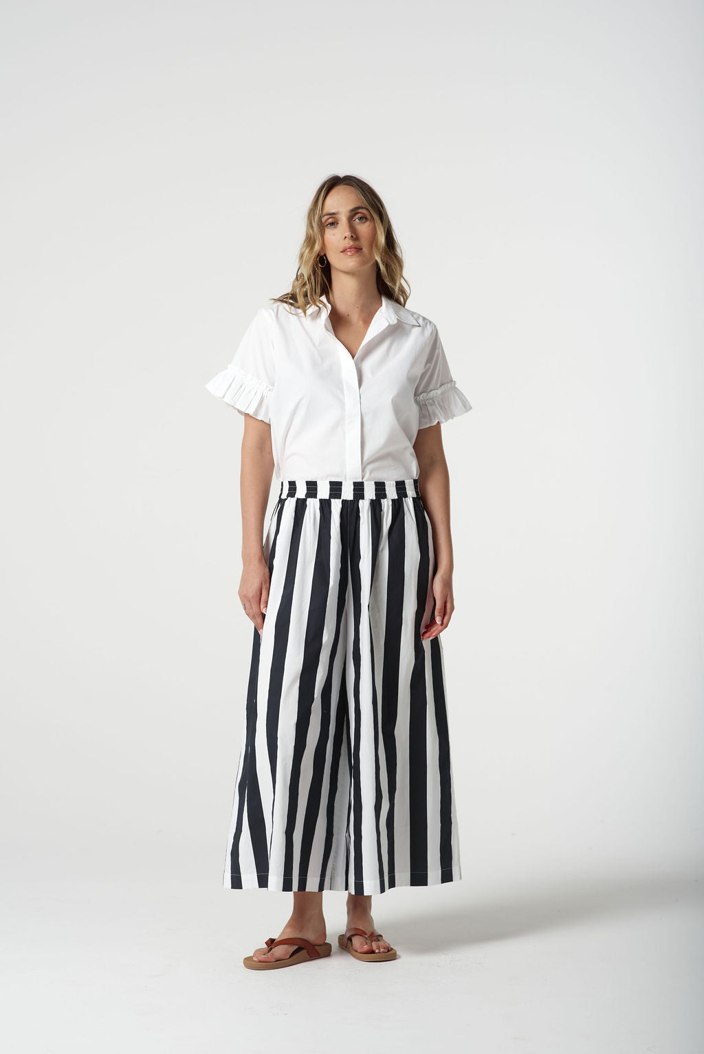 Goondiwindi Cotton Thick Stripe Culottes - Navy/White