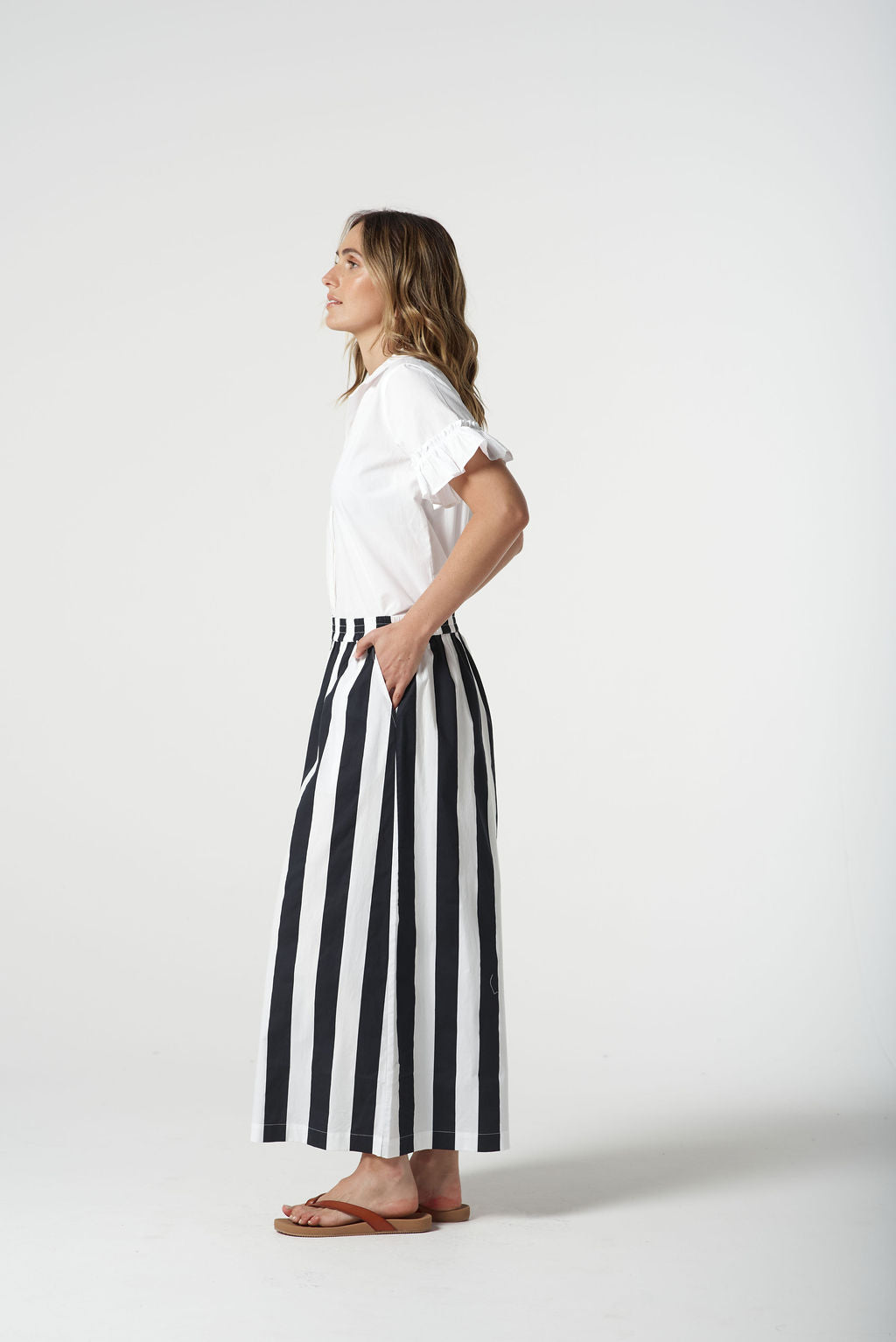 Goondiwindi Cotton Thick Stripe Culottes - Navy/White
