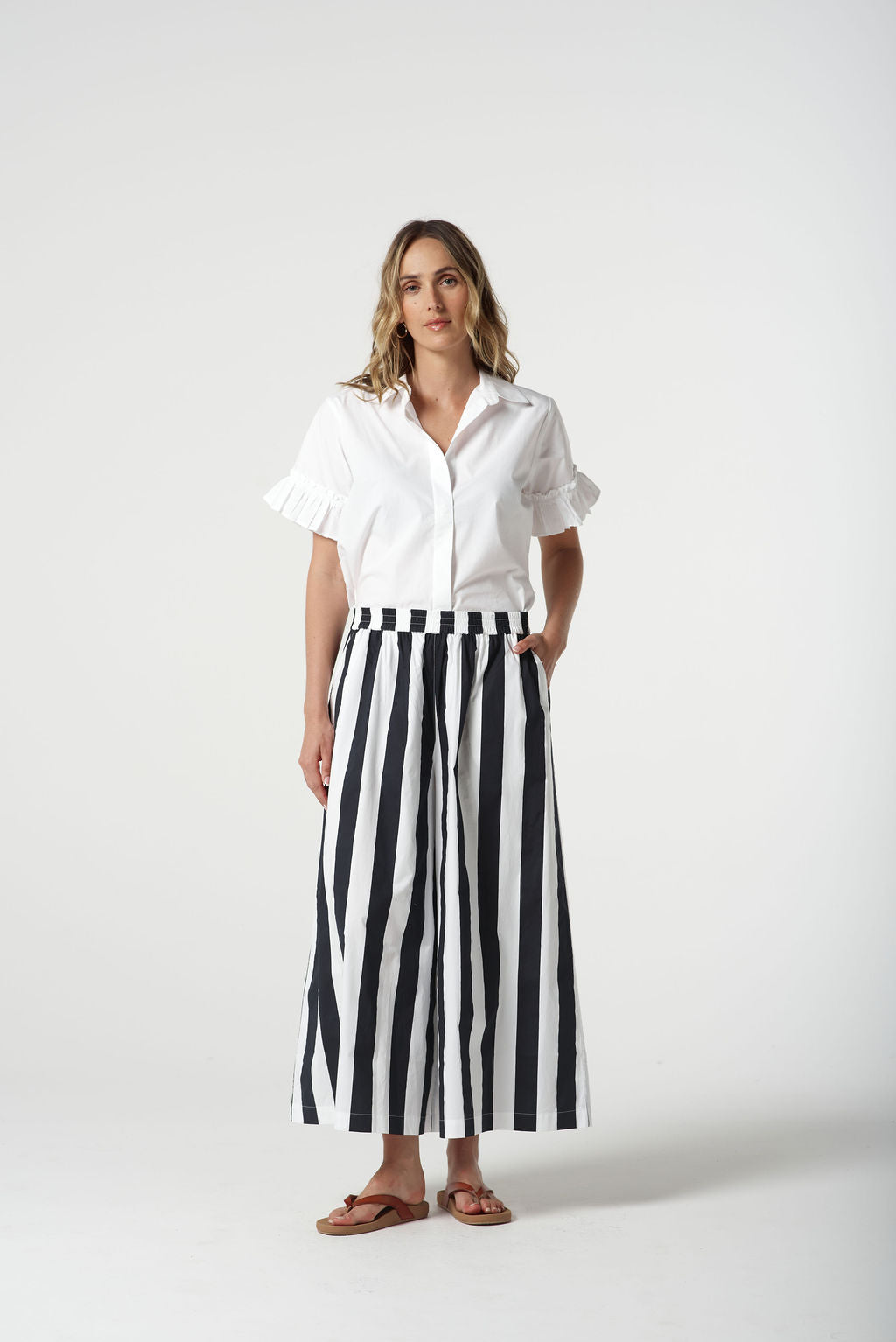Goondiwindi Cotton Thick Stripe Culottes - Navy/White