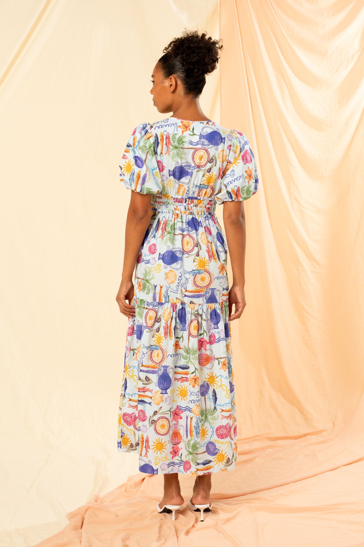 Kachel Roma Shirred Waist Maxi Dress - Blu Holiday Sun