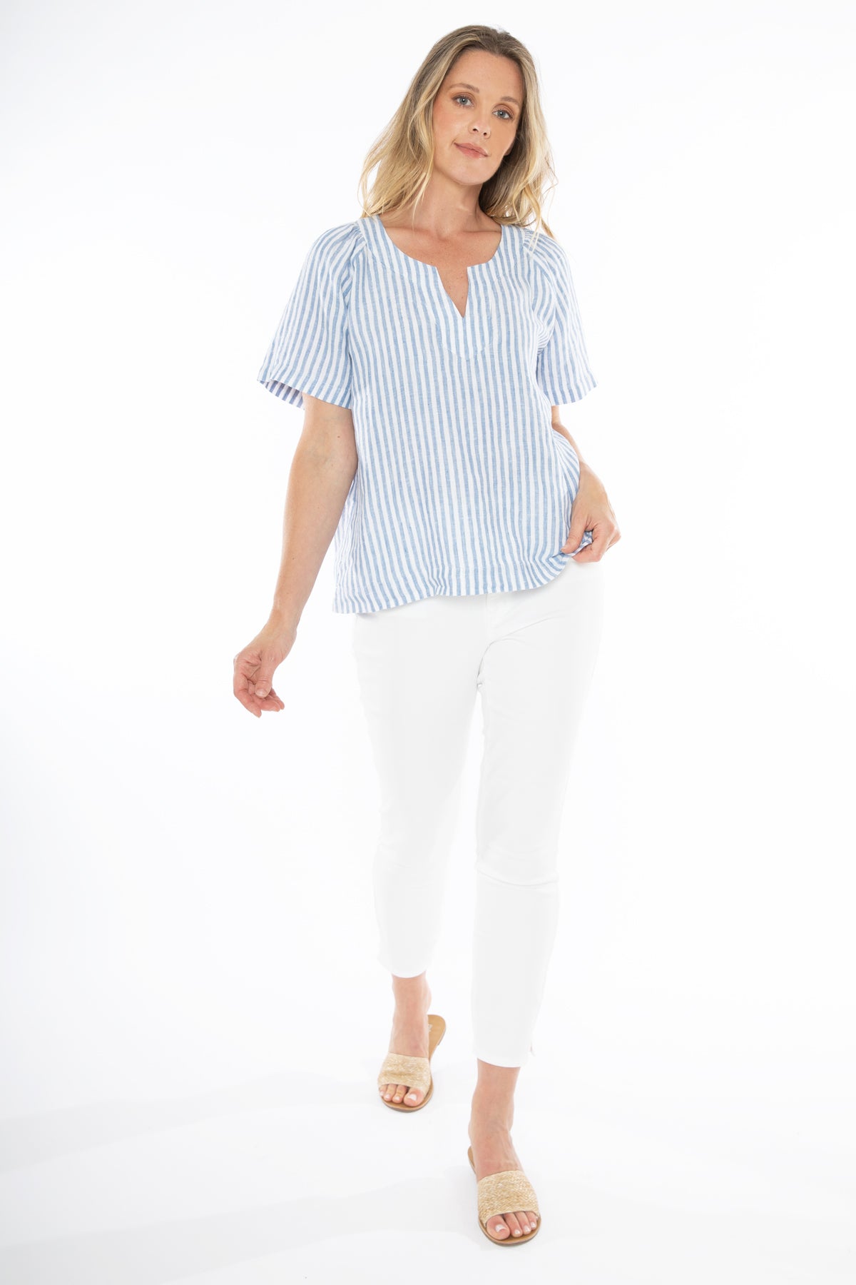 Jump Metallic Stripe Top - Chambray/White