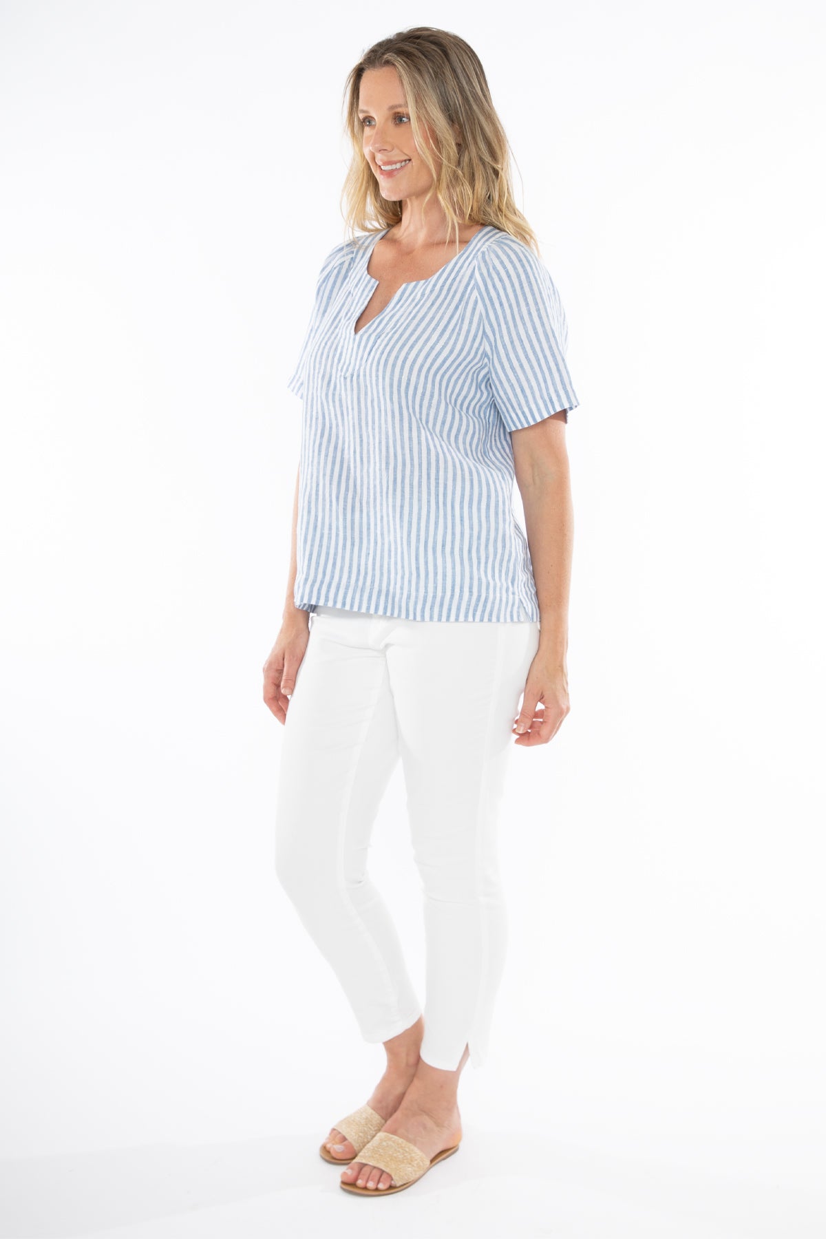 Jump Metallic Stripe Top - Chambray/White