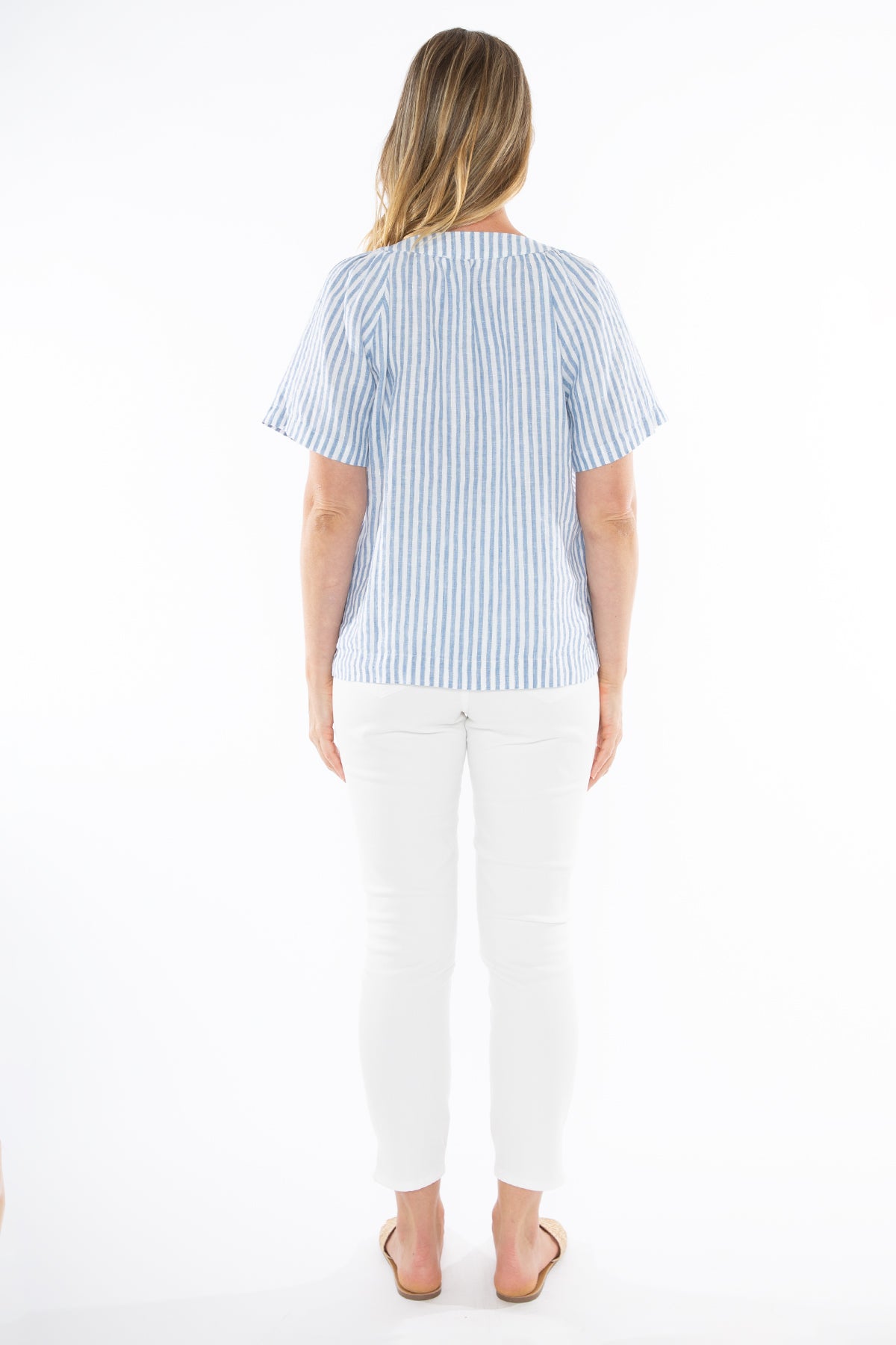 Jump Metallic Stripe Top - Chambray/White