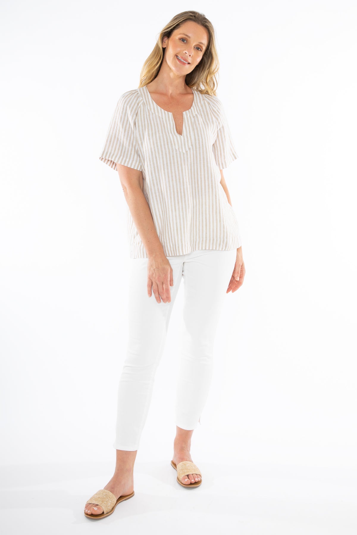 Jump Metallic Stripe Top - Putty/White