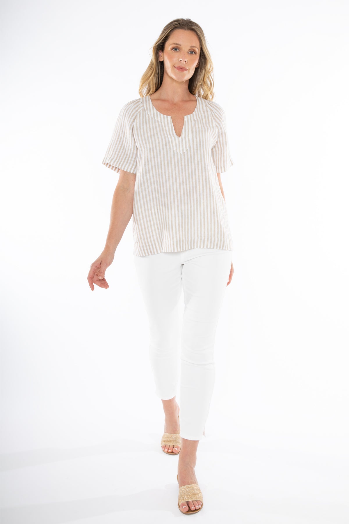 Jump Metallic Stripe Top - Putty/White