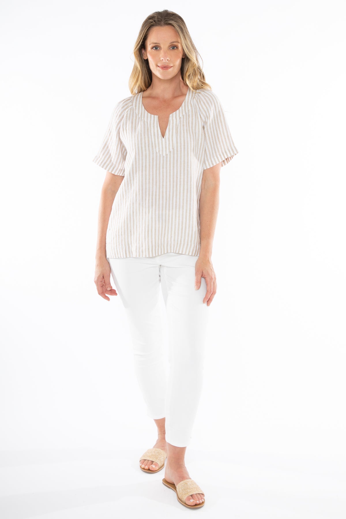 Jump Metallic Stripe Top - Putty/White