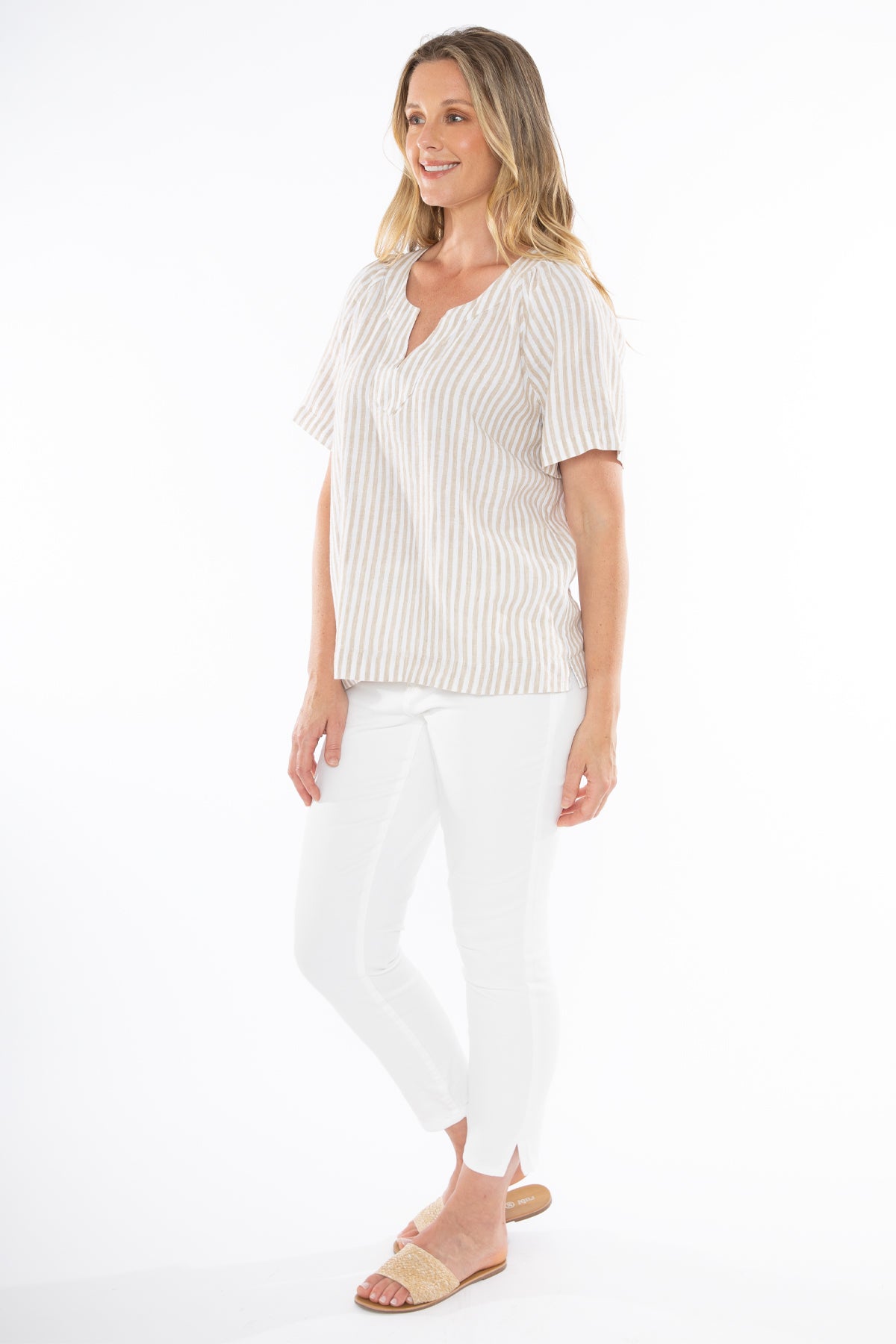 Jump Metallic Stripe Top - Putty/White