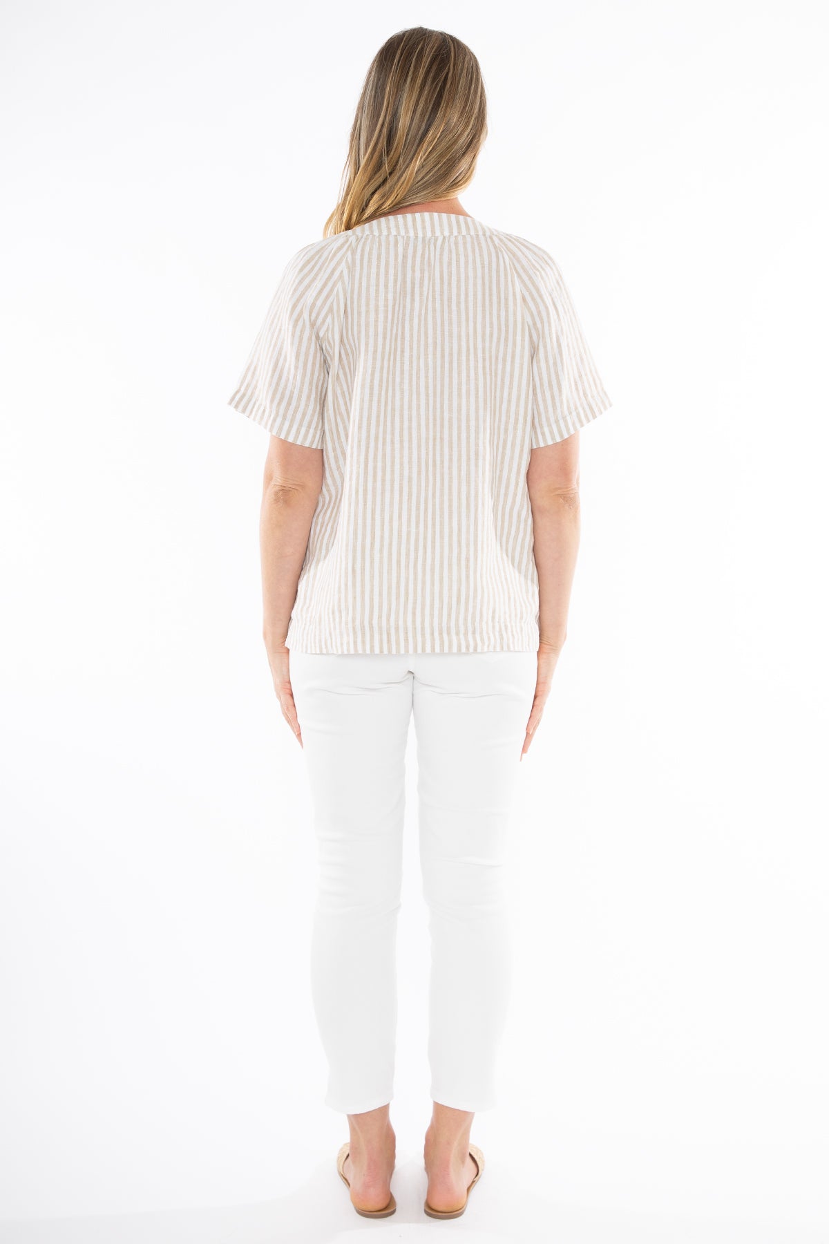 Jump Metallic Stripe Top - Putty/White