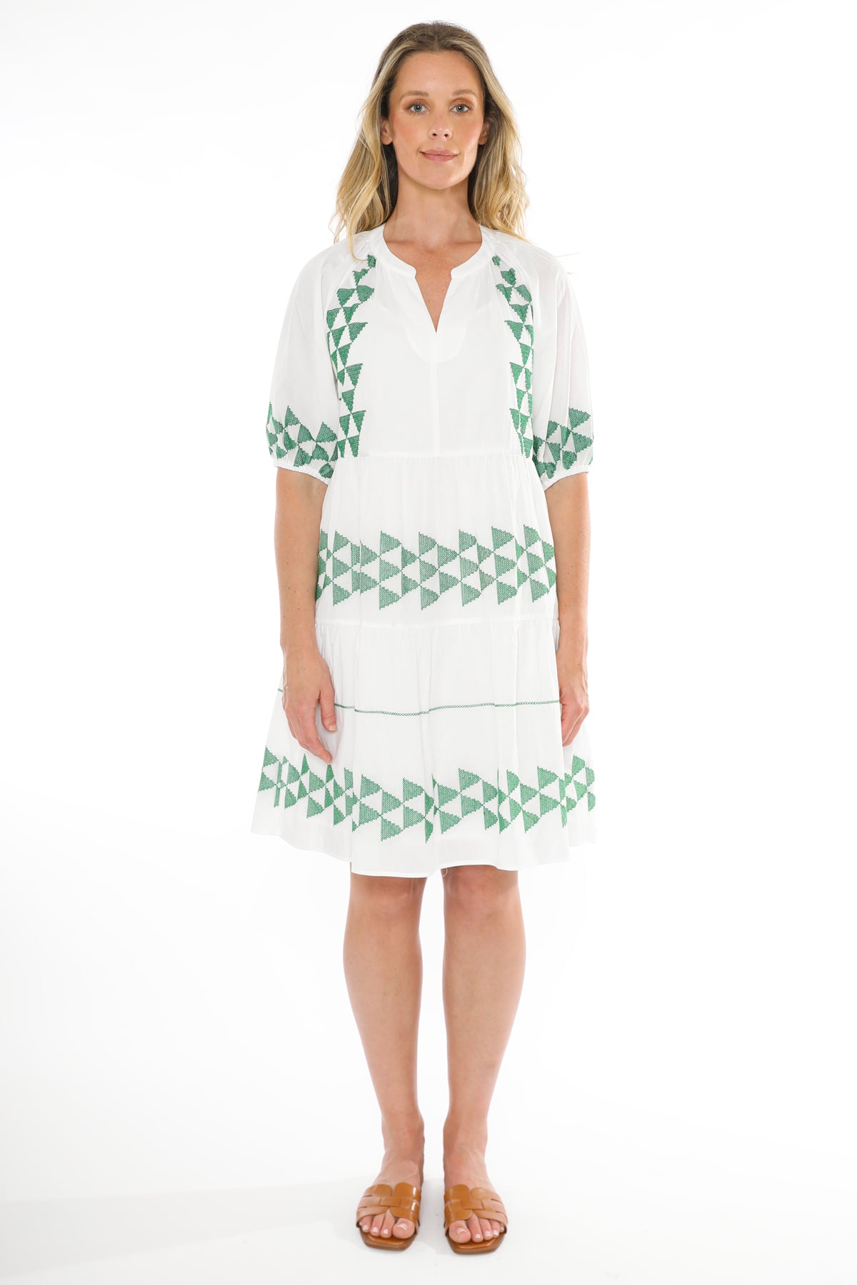 Jump Triangle Stitch Dress - White/Green