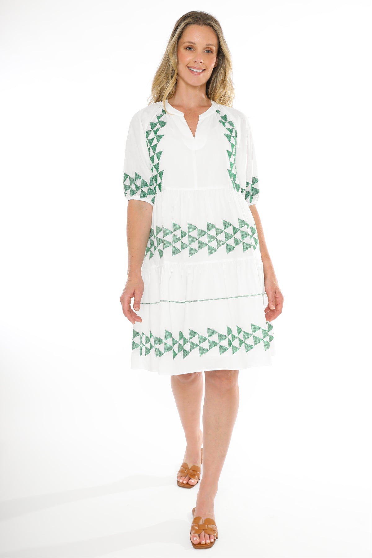 Jump Triangle Stitch Dress - White/Green