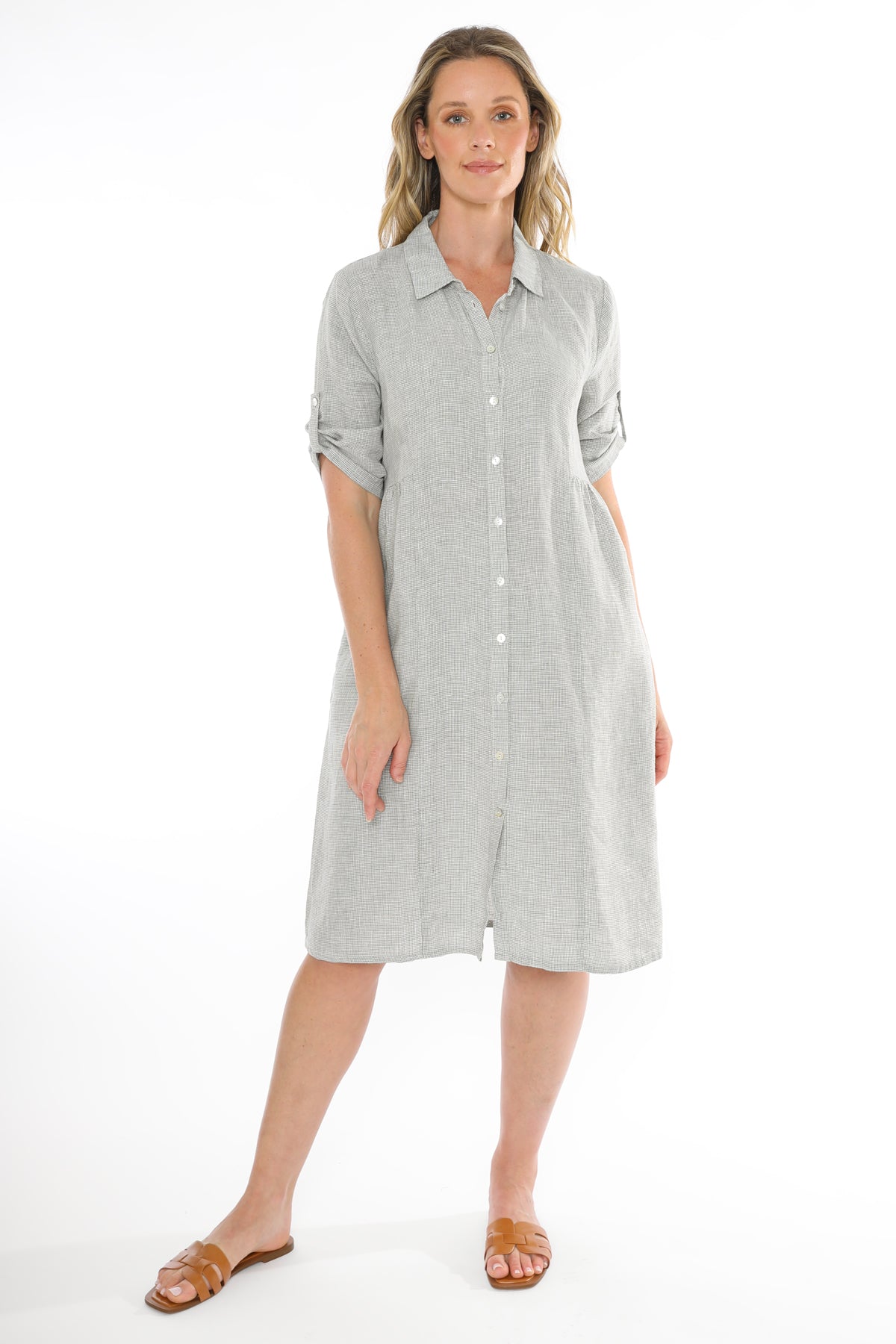 Jump Mini Check Dress - Khaki/White