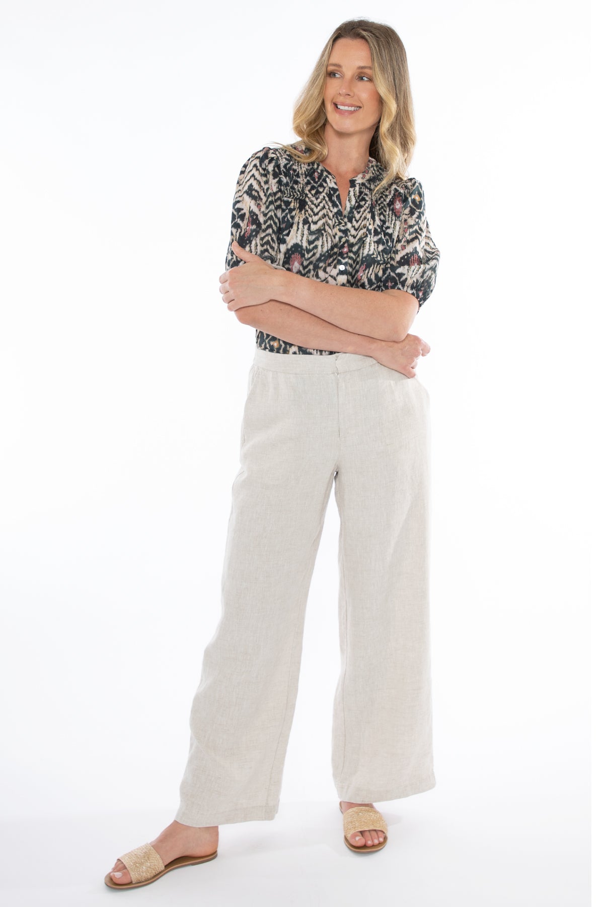 Jump Fly Front Linen Pant - Natural Flax