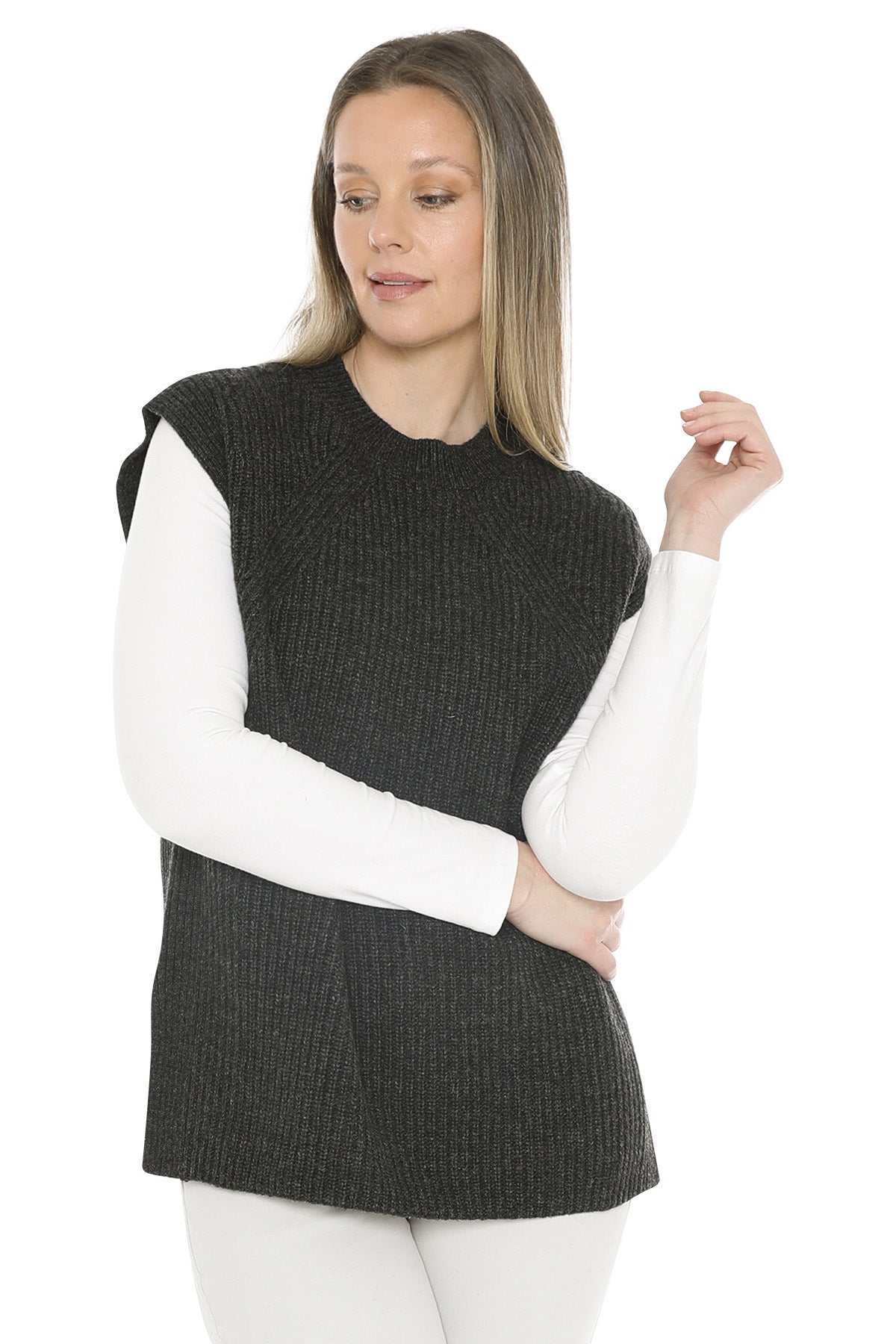 Jump Shaker Stitch Vest - Charcoal