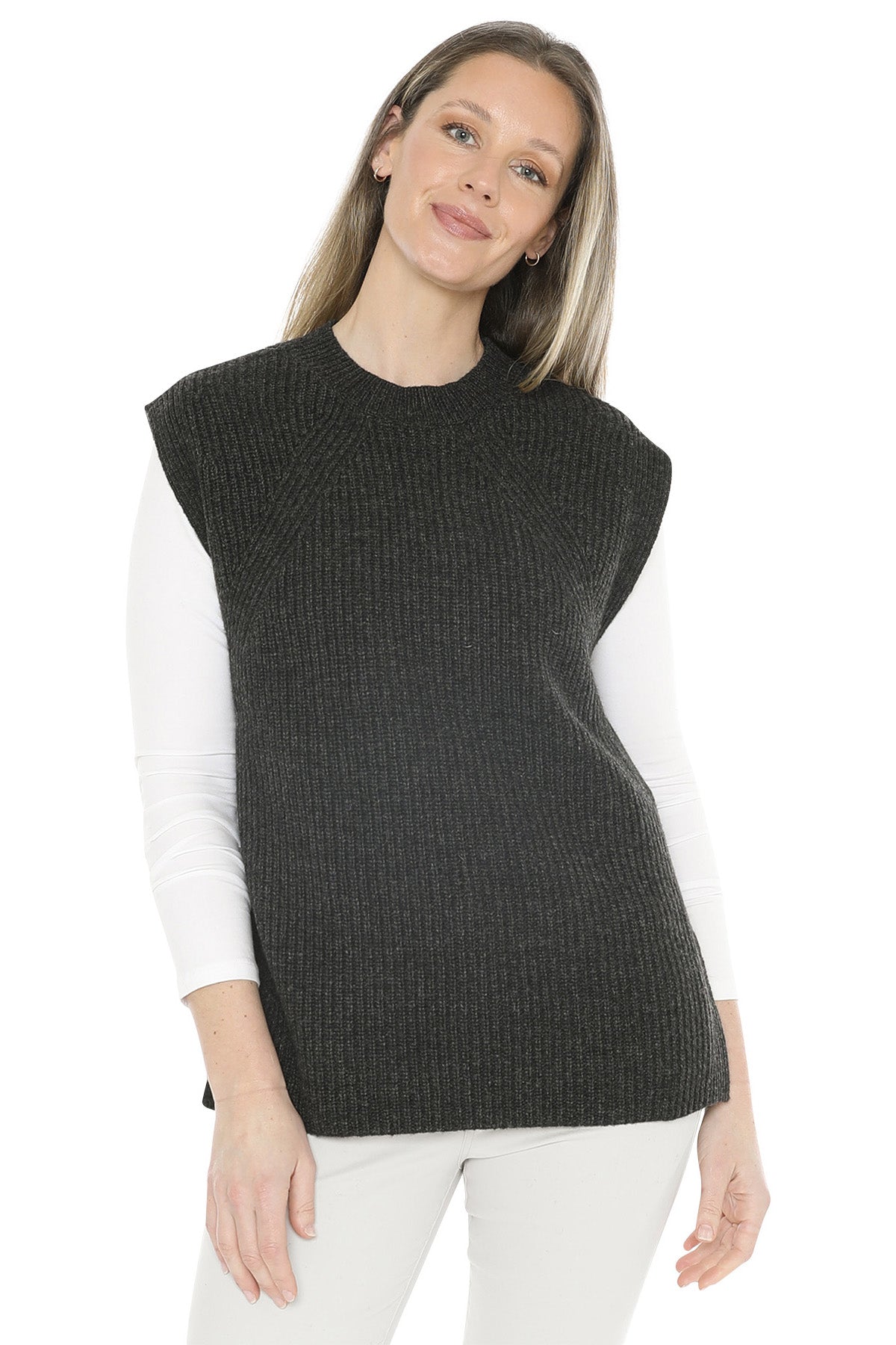 Jump Shaker Stitch Vest - Charcoal