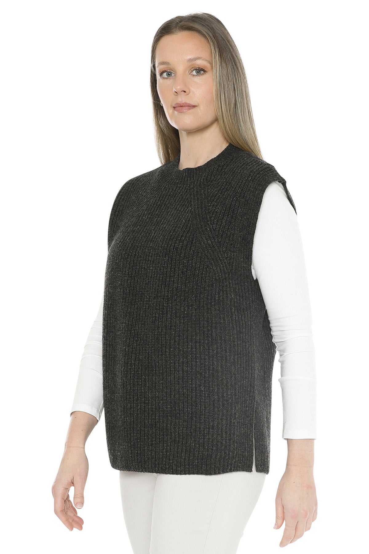 Jump Shaker Stitch Vest - Charcoal