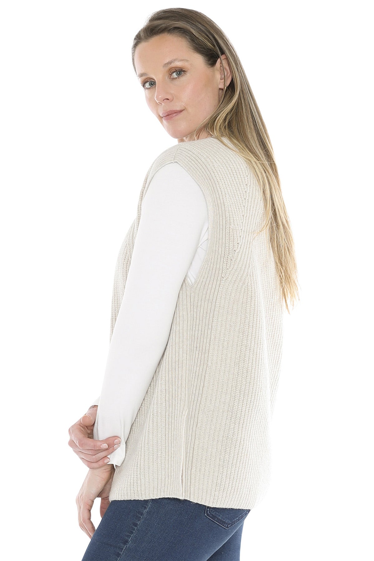 Jump Shaker Stitch Vest - Oatmeal