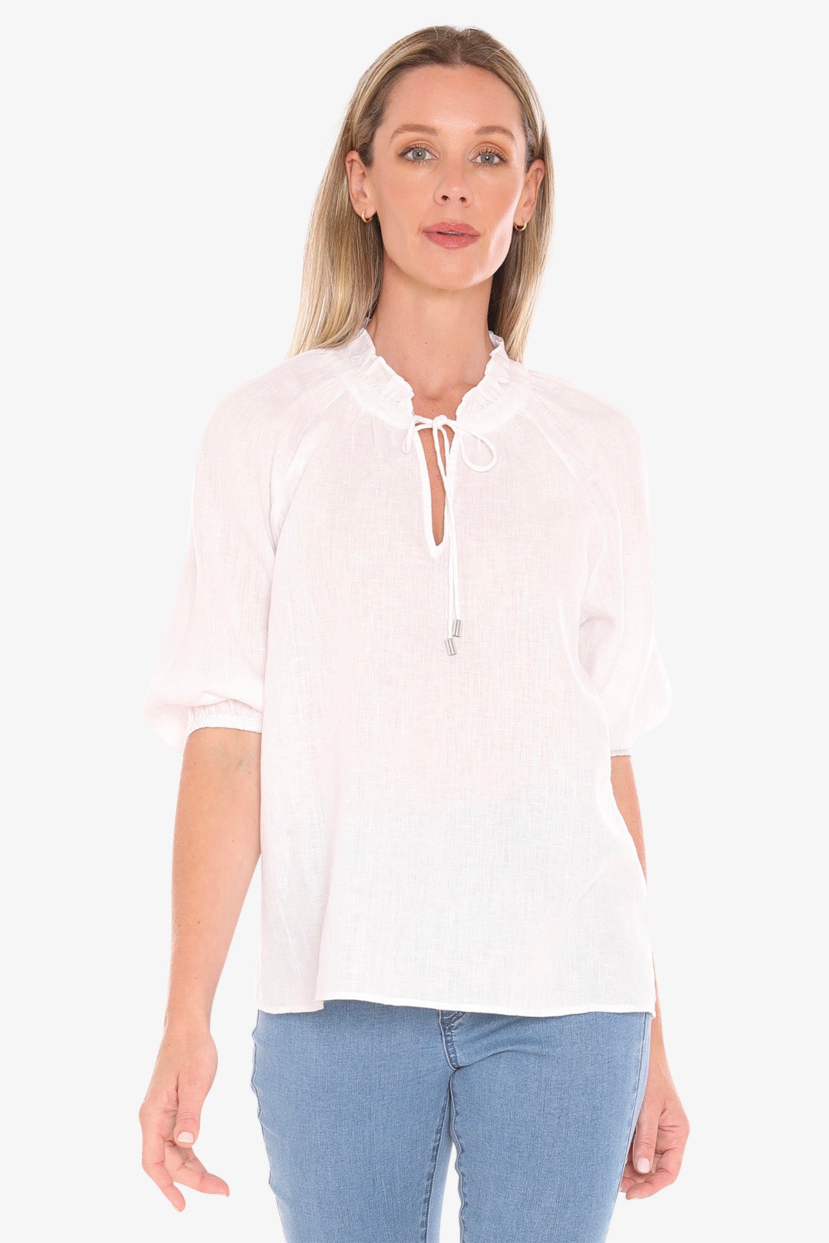 Jump Ruffle Neck Top - White