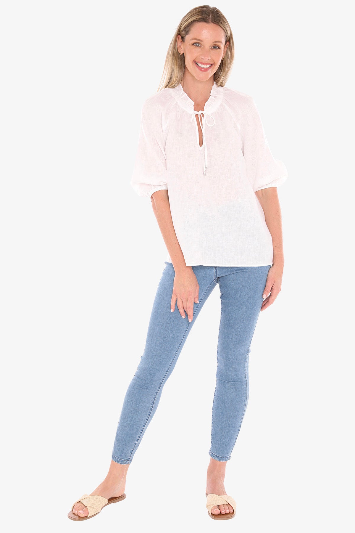Jump Ruffle Neck Top - White
