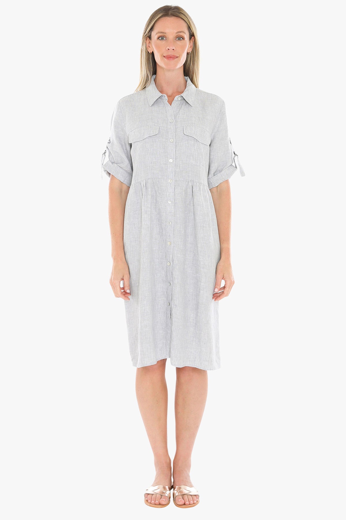Jump Linen Collared Pocket Shirt Dress – Silver