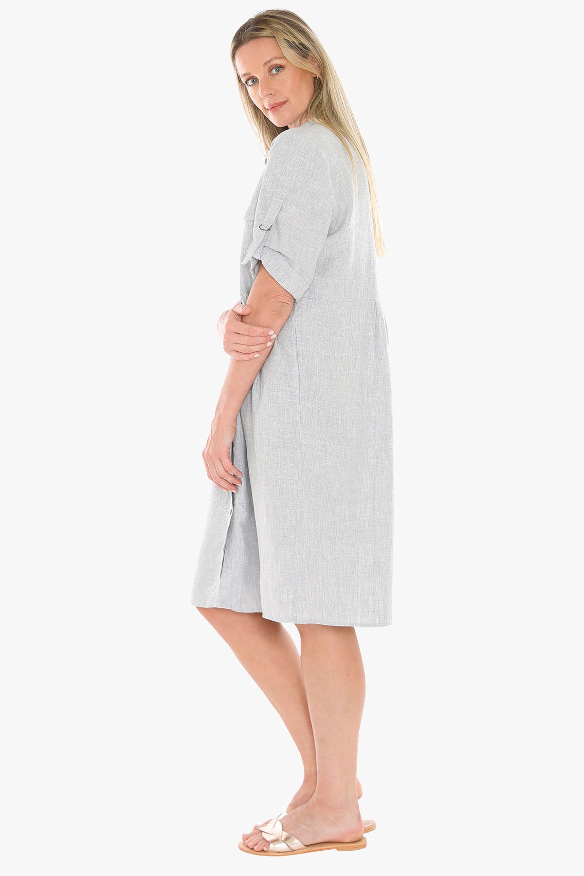 Jump Linen Collared Pocket Shirt Dress – Silver