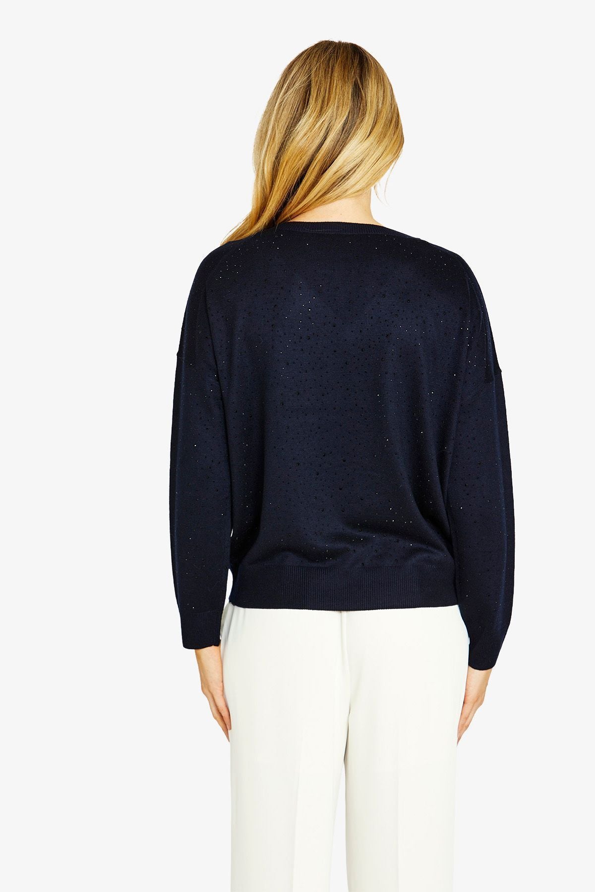 Ping Pong Diamonte V-Neck Pullover -Navy