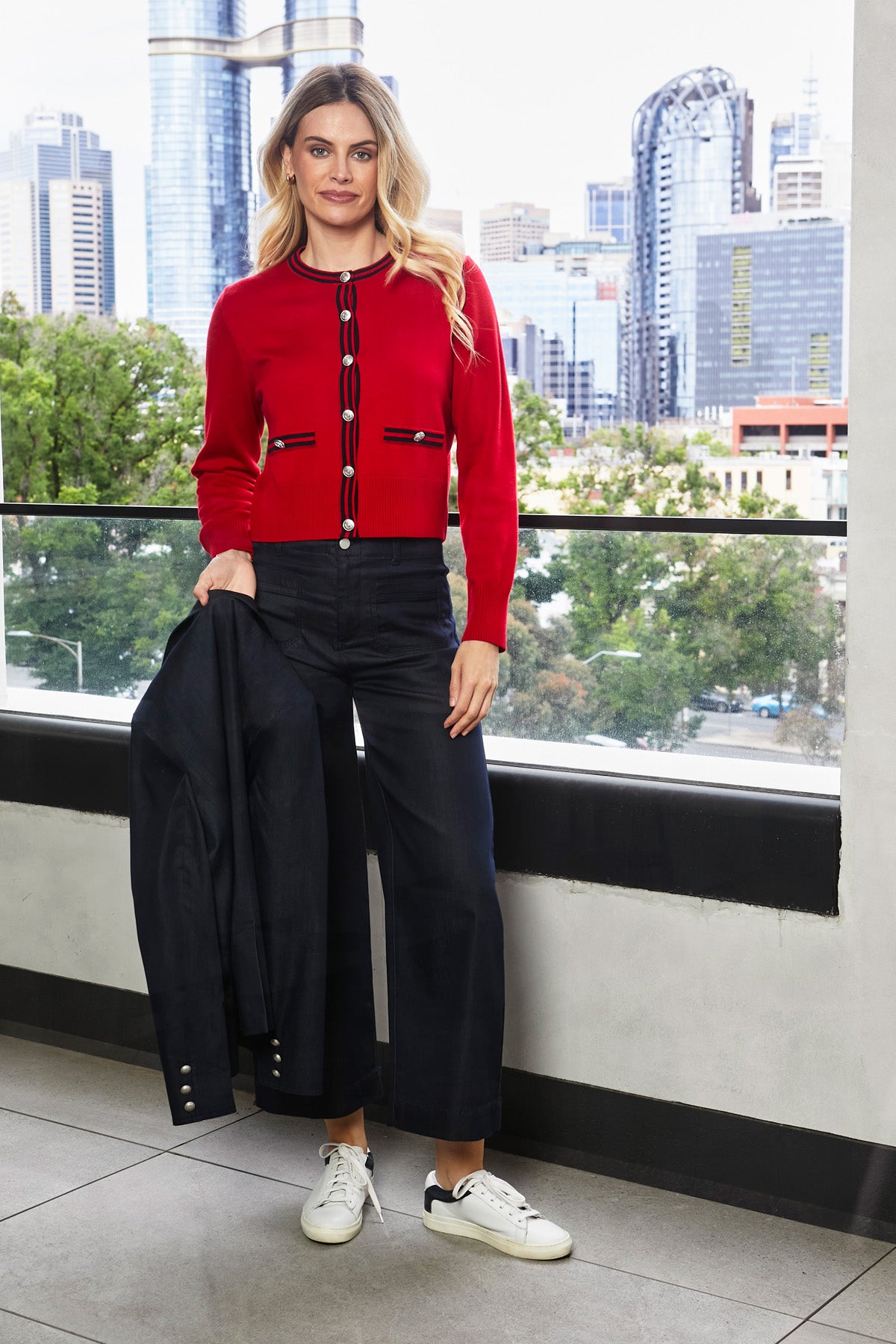 Ping Pong Grace Tipped Cardigan - Red/Navy