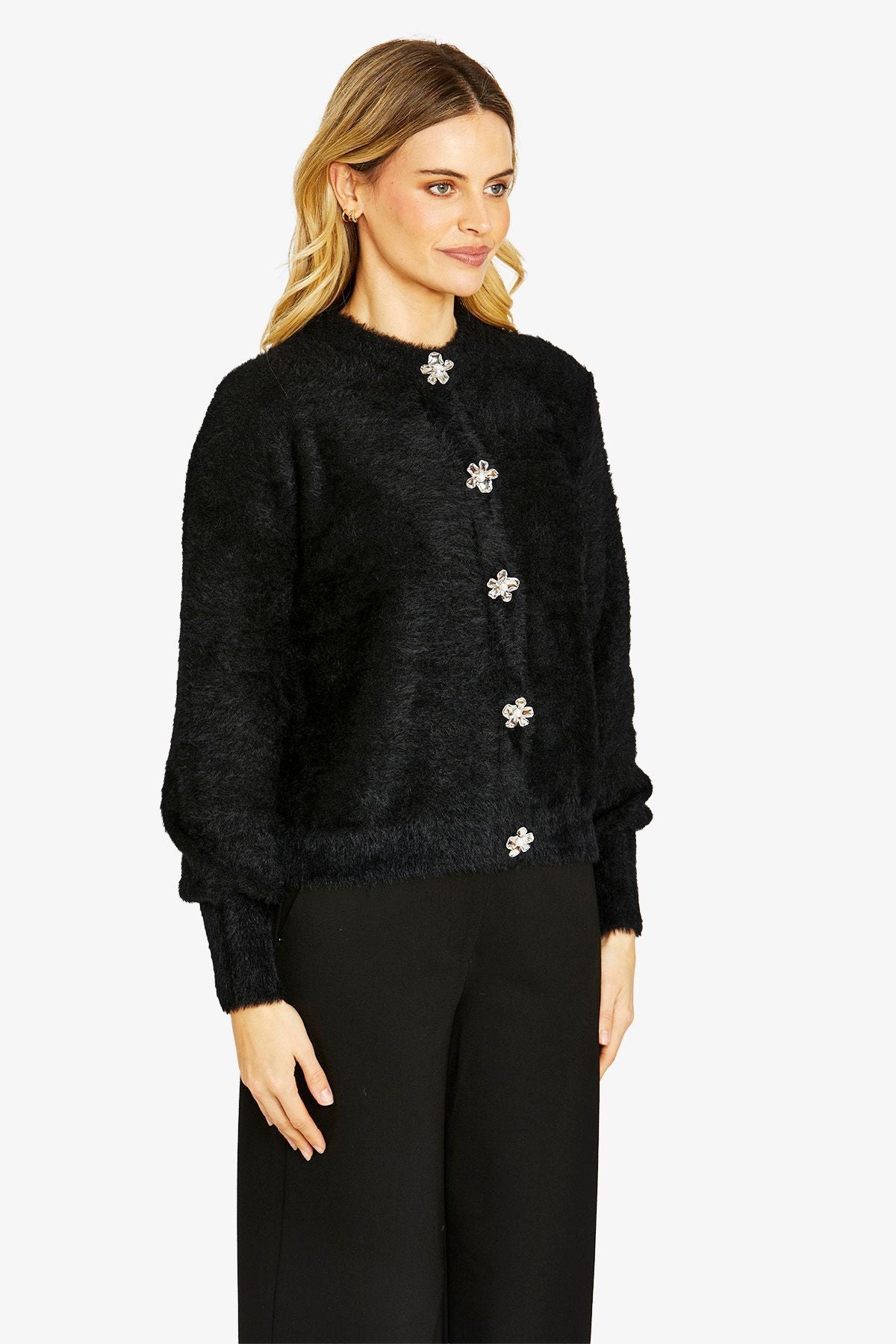 Ping Pong Molly Fluffy Cardigan - Black