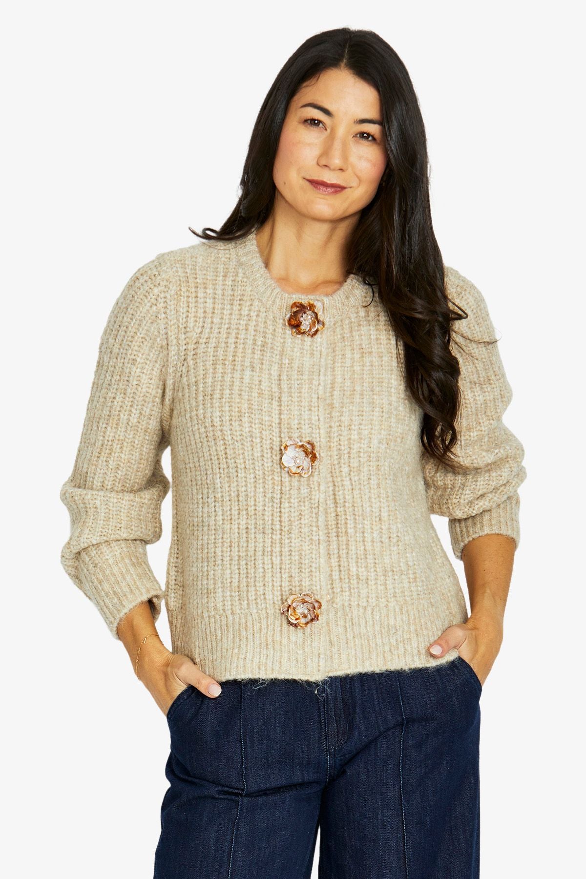Jump Fancy Button Cardigan - Oatmeal