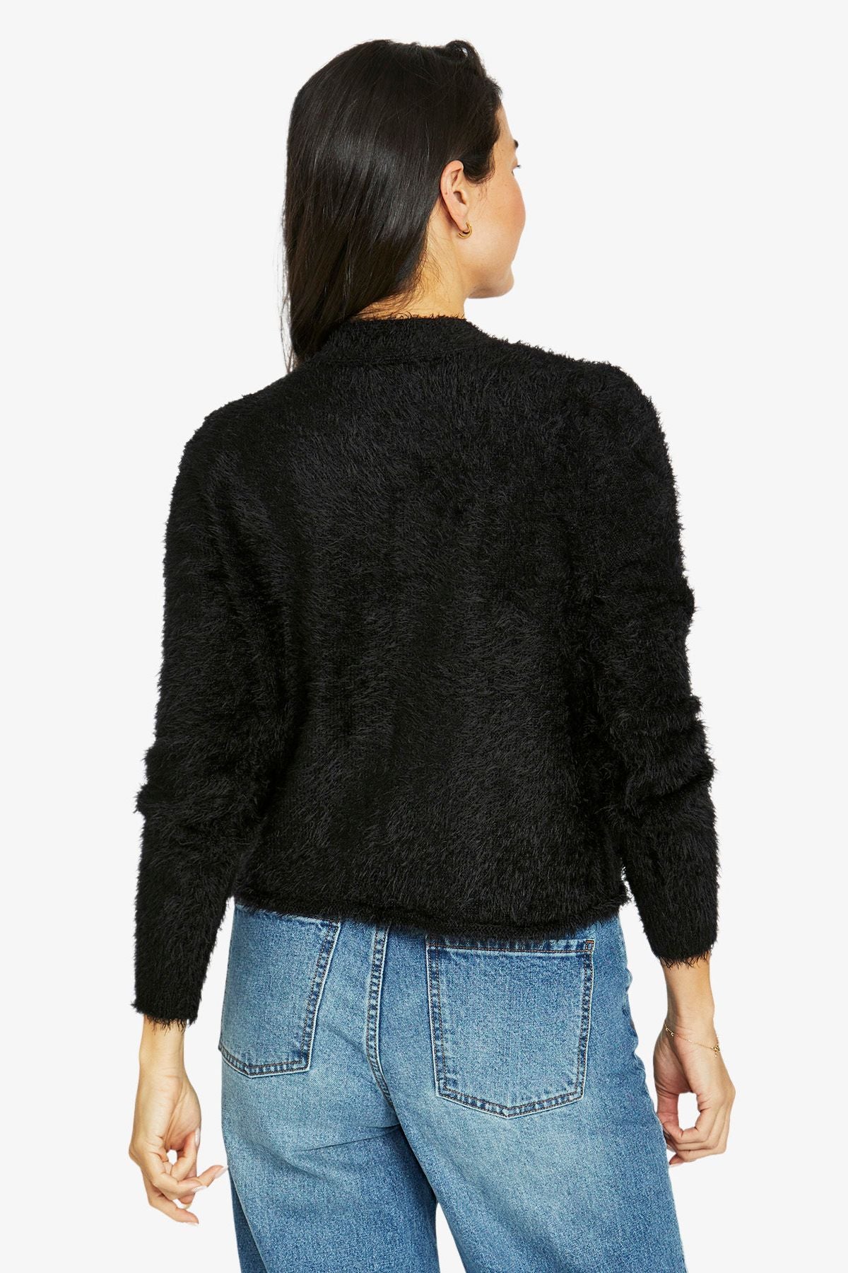 Jump Fluffy Long Sleeve Cardi - Black