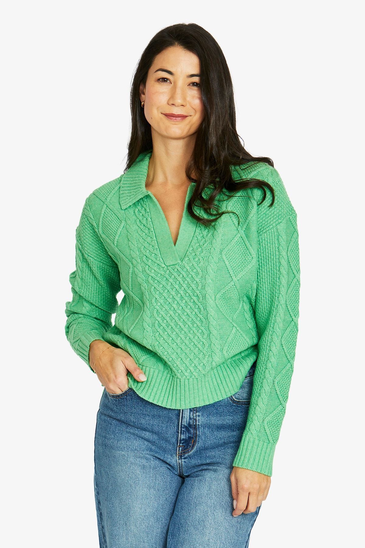 Jump Collar Pattern Pullover - Green Tea Mar