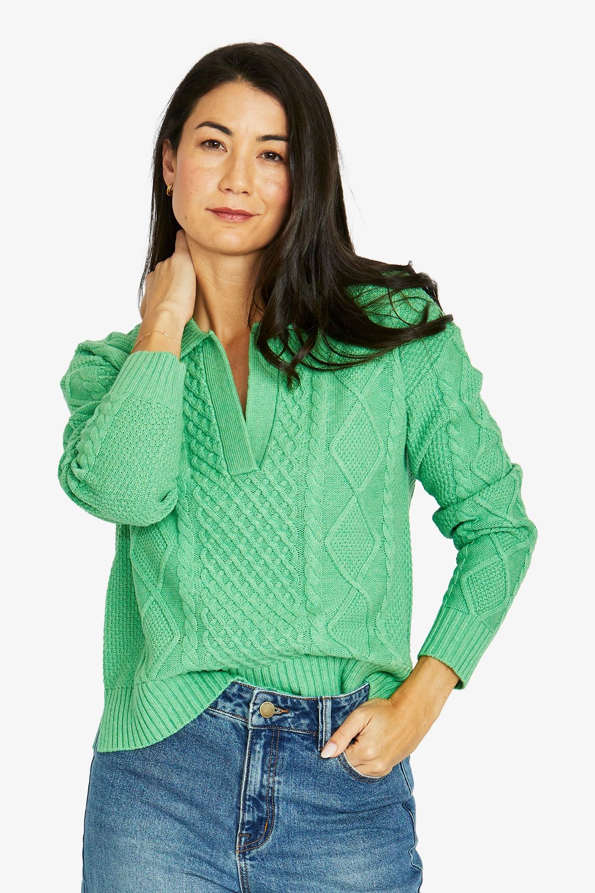 Jump Collar Pattern Pullover - Green Tea Mar